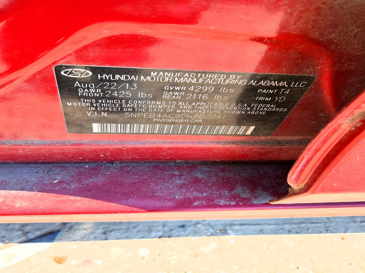 2013 Hyundai Sonata Gls Red vin: 5NPEB4AC9DH800241