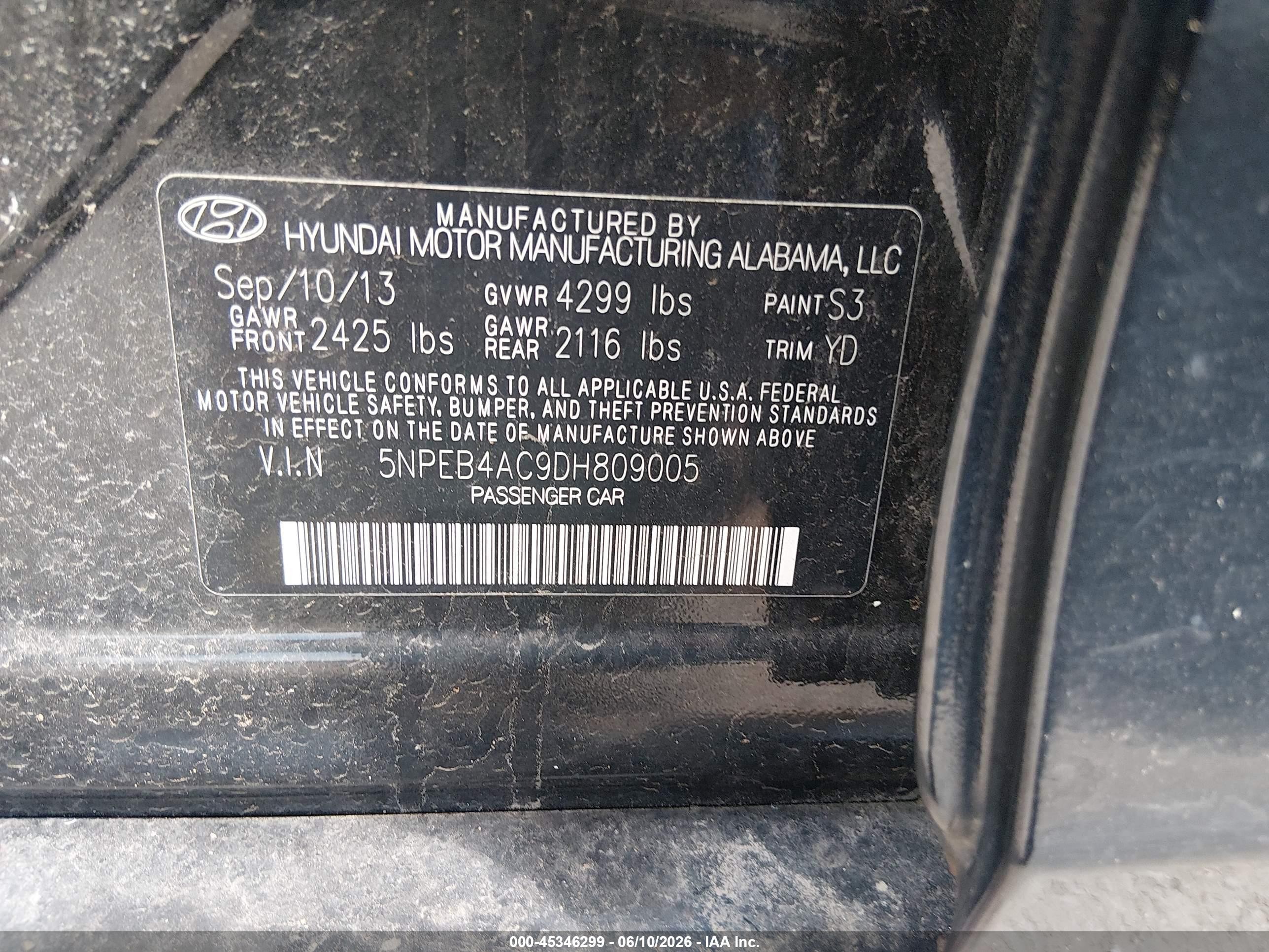 2013 Hyundai Sonata Gls Black vin: 5NPEB4AC9DH809005