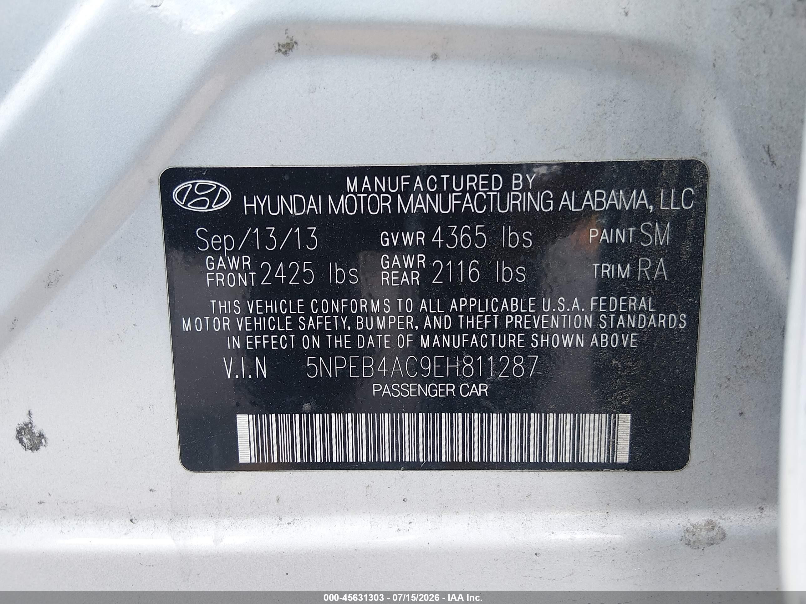 2014 Hyundai Sonata Gls Silver vin: 5NPEB4AC9EH811287