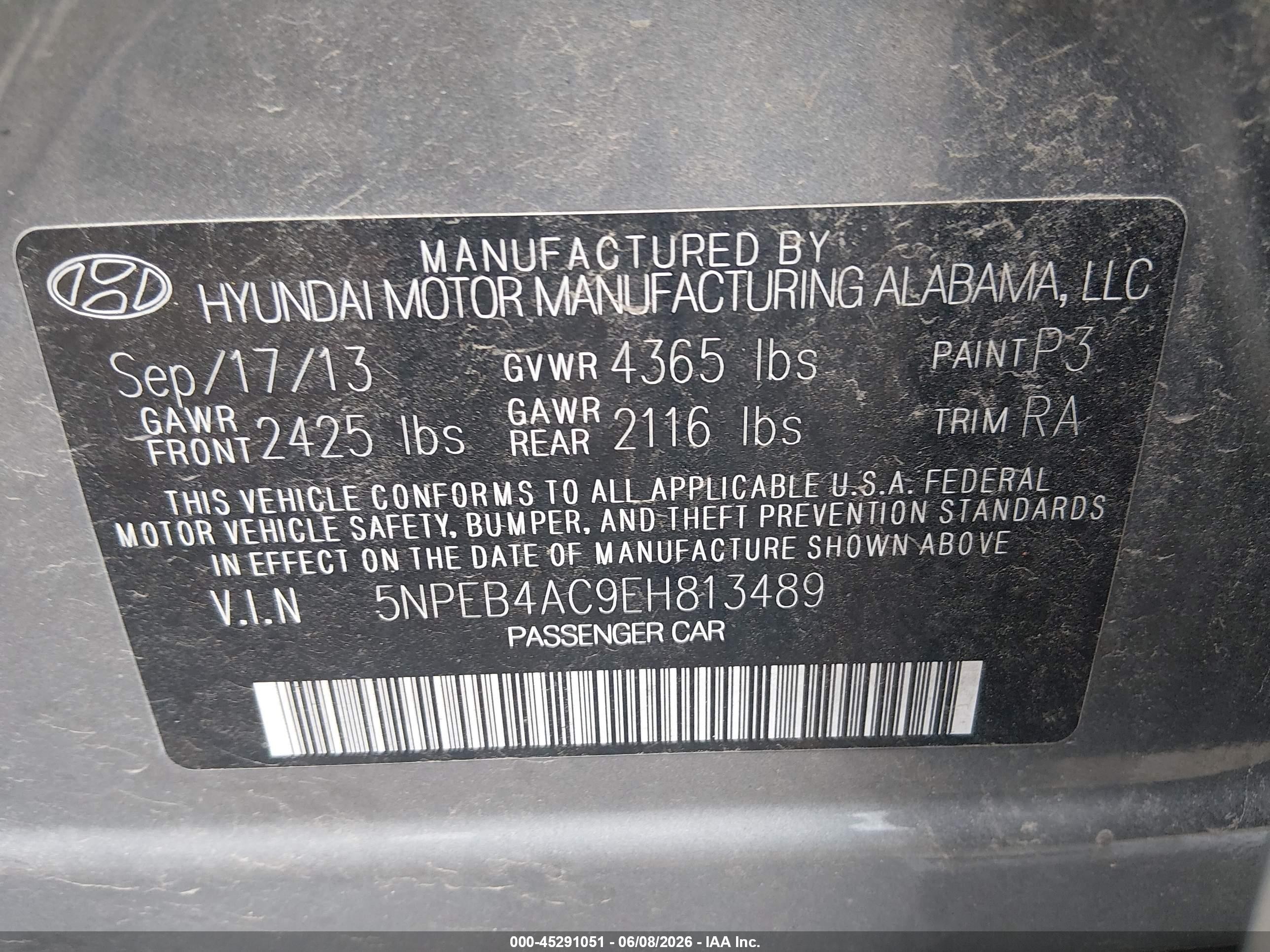 2014 Hyundai Sonata Gls Gray vin: 5NPEB4AC9EH813489