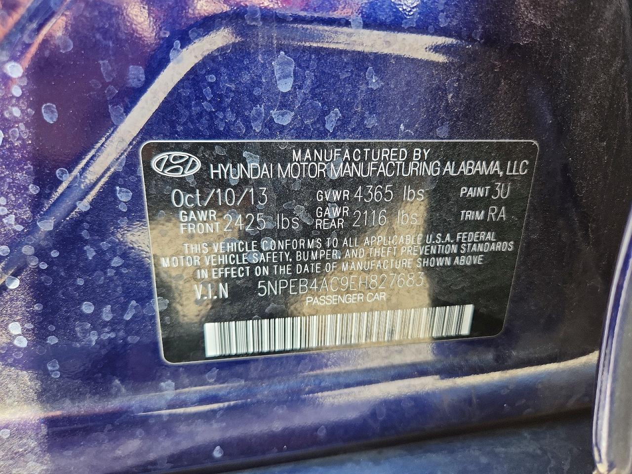 2014 Hyundai Sonata Gls Blue vin: 5NPEB4AC9EH827683