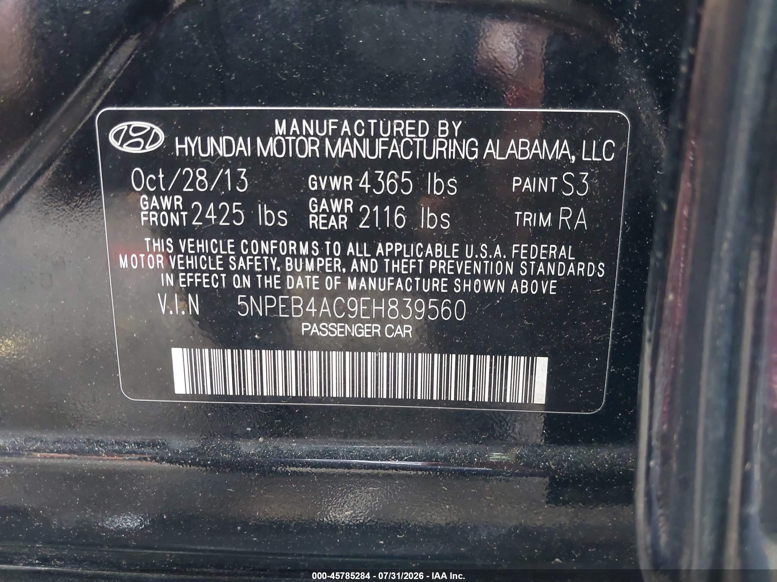2014 Hyundai Sonata Gls Черный vin: 5NPEB4AC9EH839560