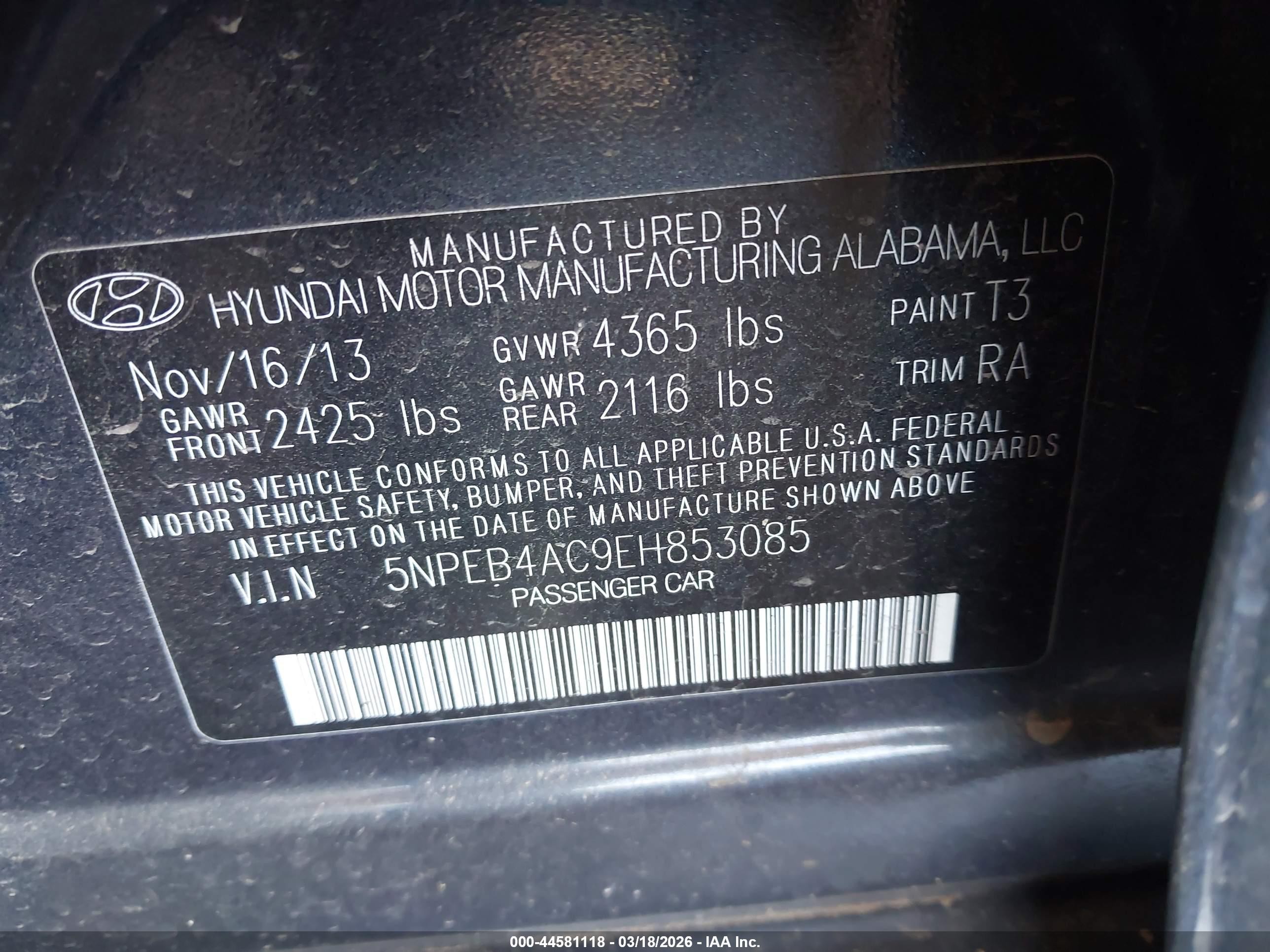 2014 Hyundai Sonata Gls Gray vin: 5NPEB4AC9EH853085
