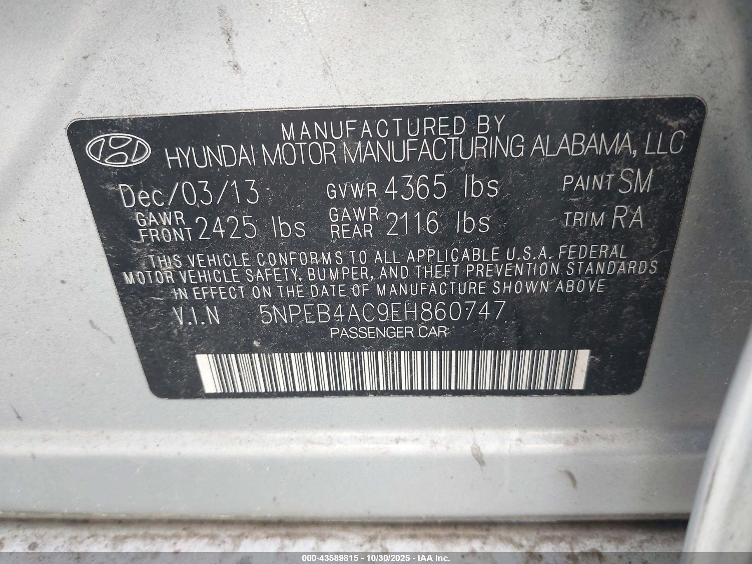 2014 Hyundai Sonata Gls Silver vin: 5NPEB4AC9EH860747