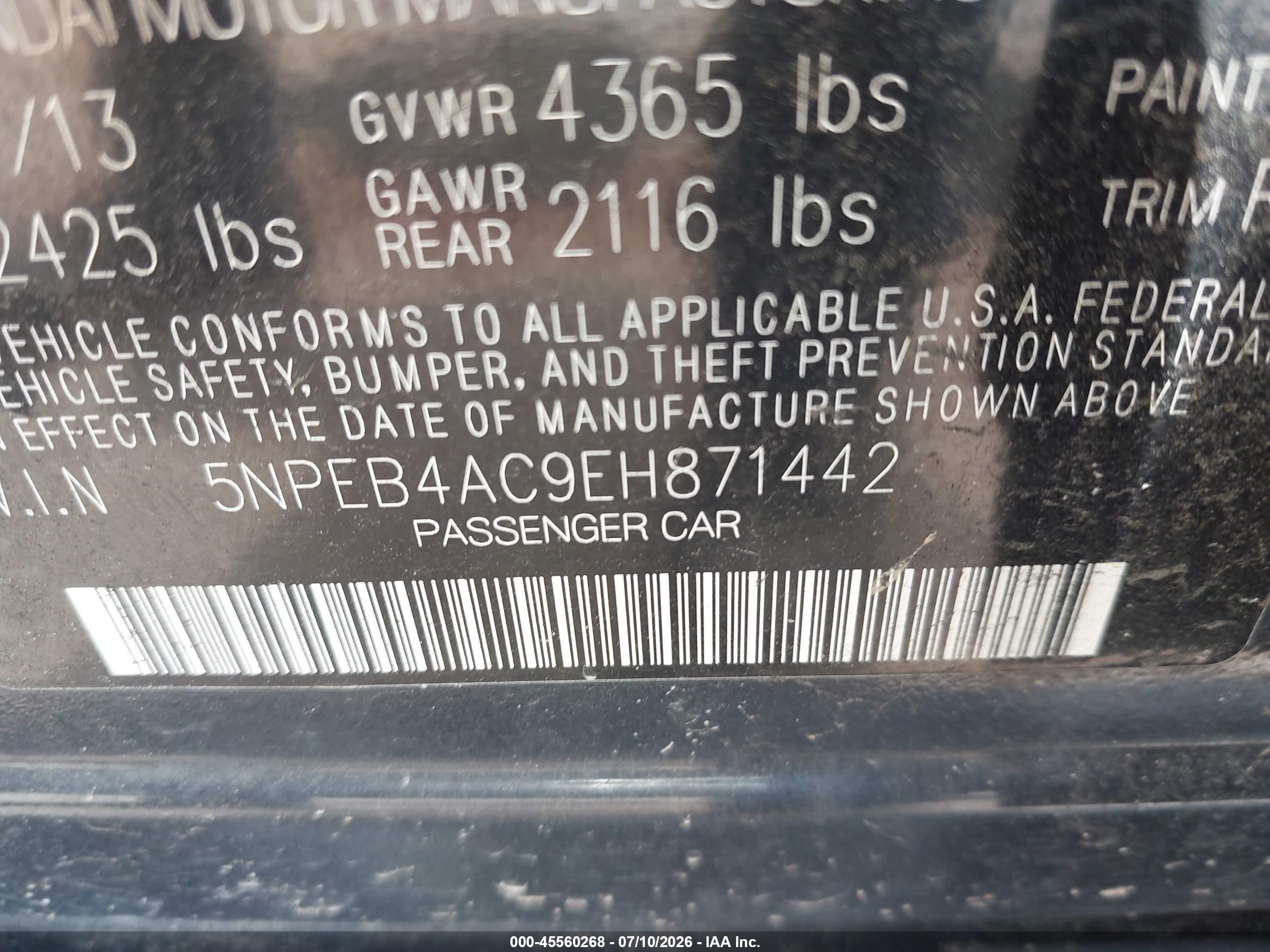 2014 Hyundai Sonata Gls Gray vin: 5NPEB4AC9EH871442