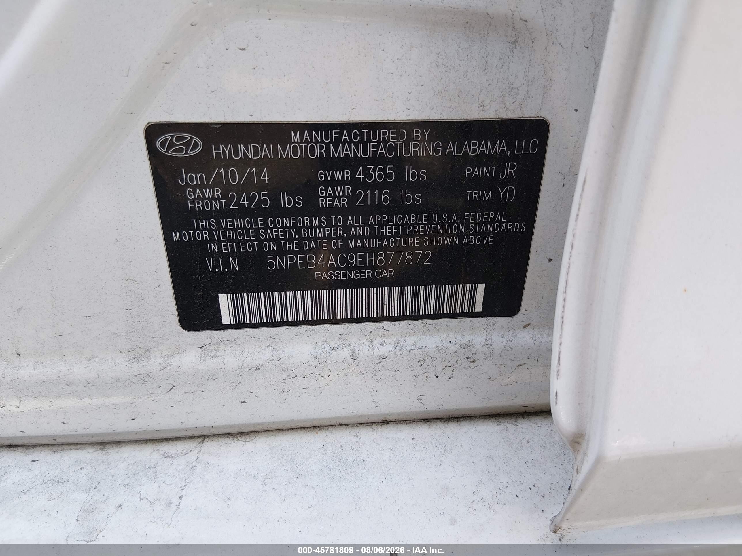 2014 Hyundai Sonata Gls Белый vin: 5NPEB4AC9EH877872