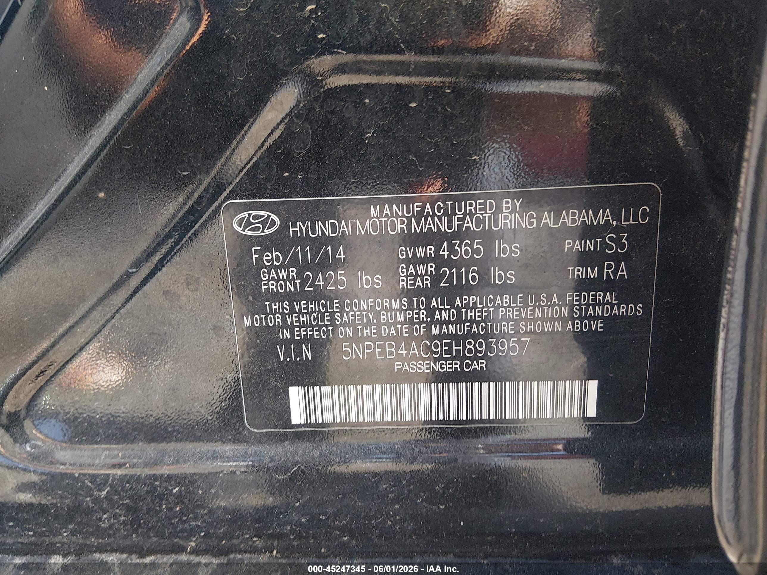 2014 Hyundai Sonata Gls Black vin: 5NPEB4AC9EH893957