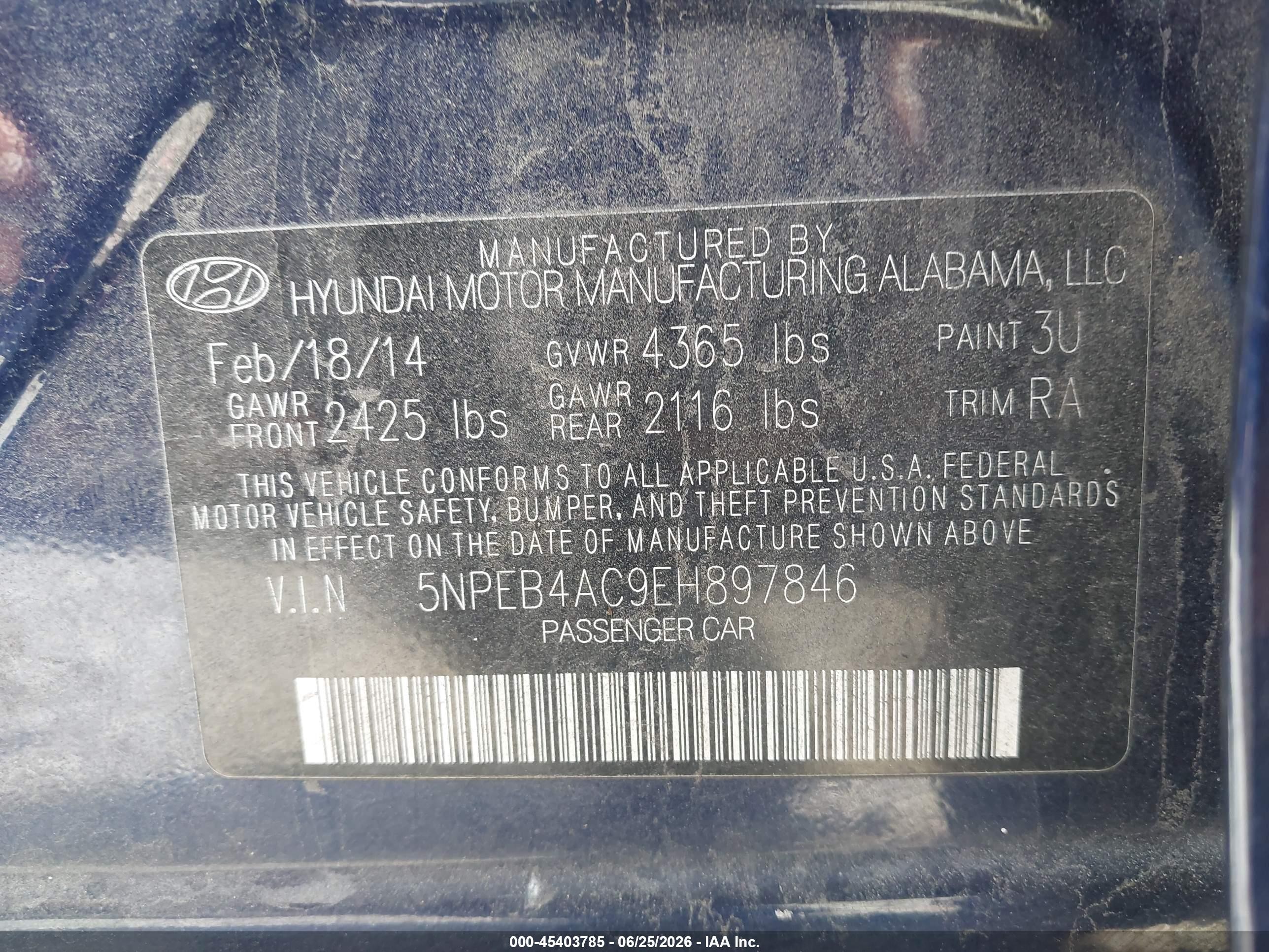 2014 Hyundai Sonata Gls Blue vin: 5NPEB4AC9EH897846