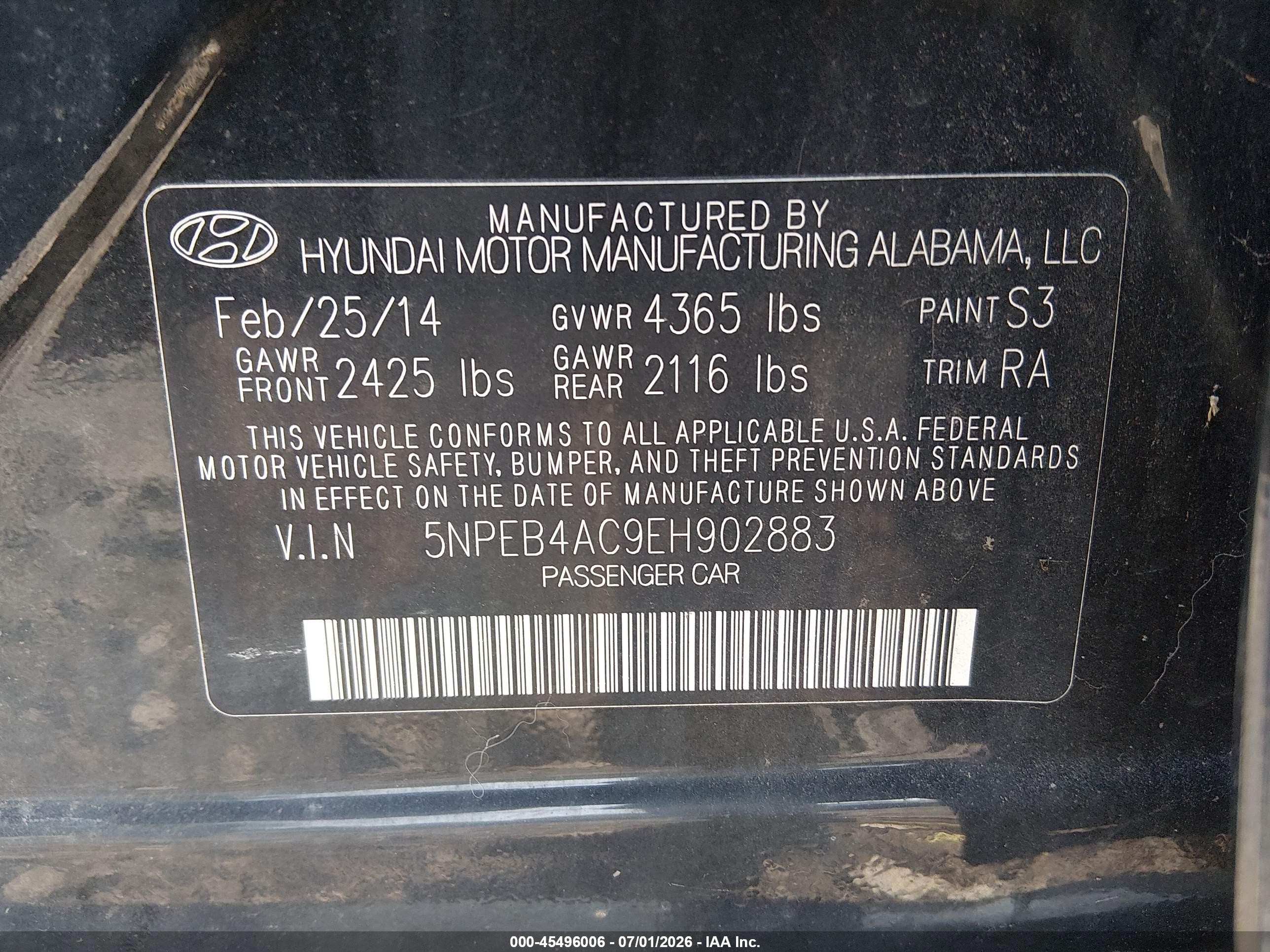 2014 Hyundai Sonata Gls Black vin: 5NPEB4AC9EH902883