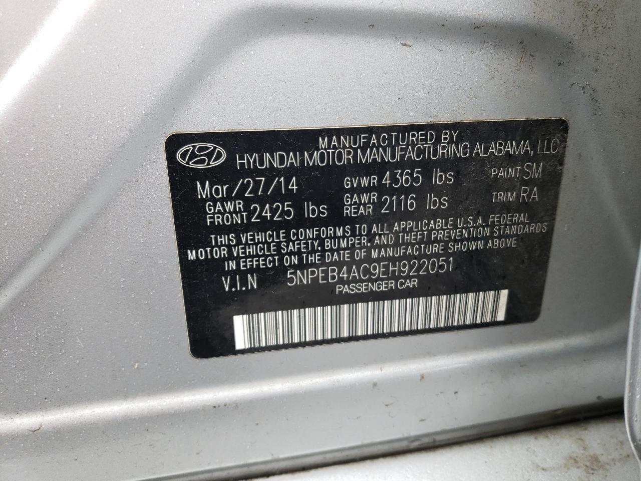 2014 Hyundai Sonata Gls Silver vin: 5NPEB4AC9EH922051