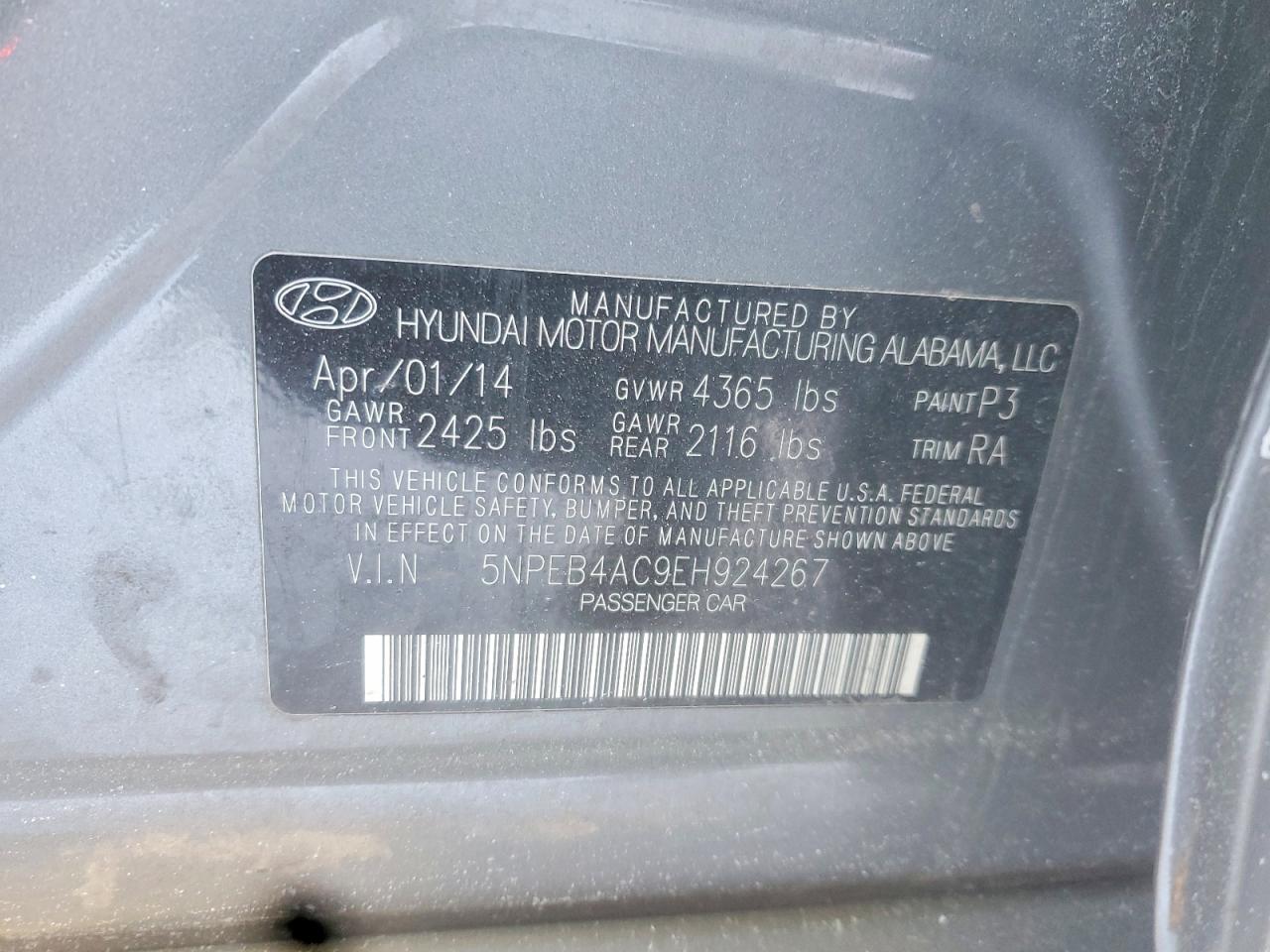 2014 Hyundai Sonata Gls Gray vin: 5NPEB4AC9EH924267