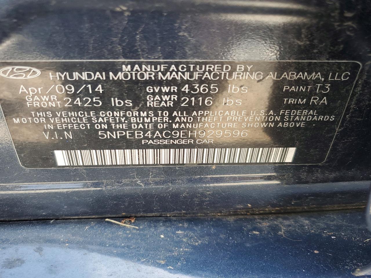 2014 Hyundai Sonata Gls Blue vin: 5NPEB4AC9EH929596