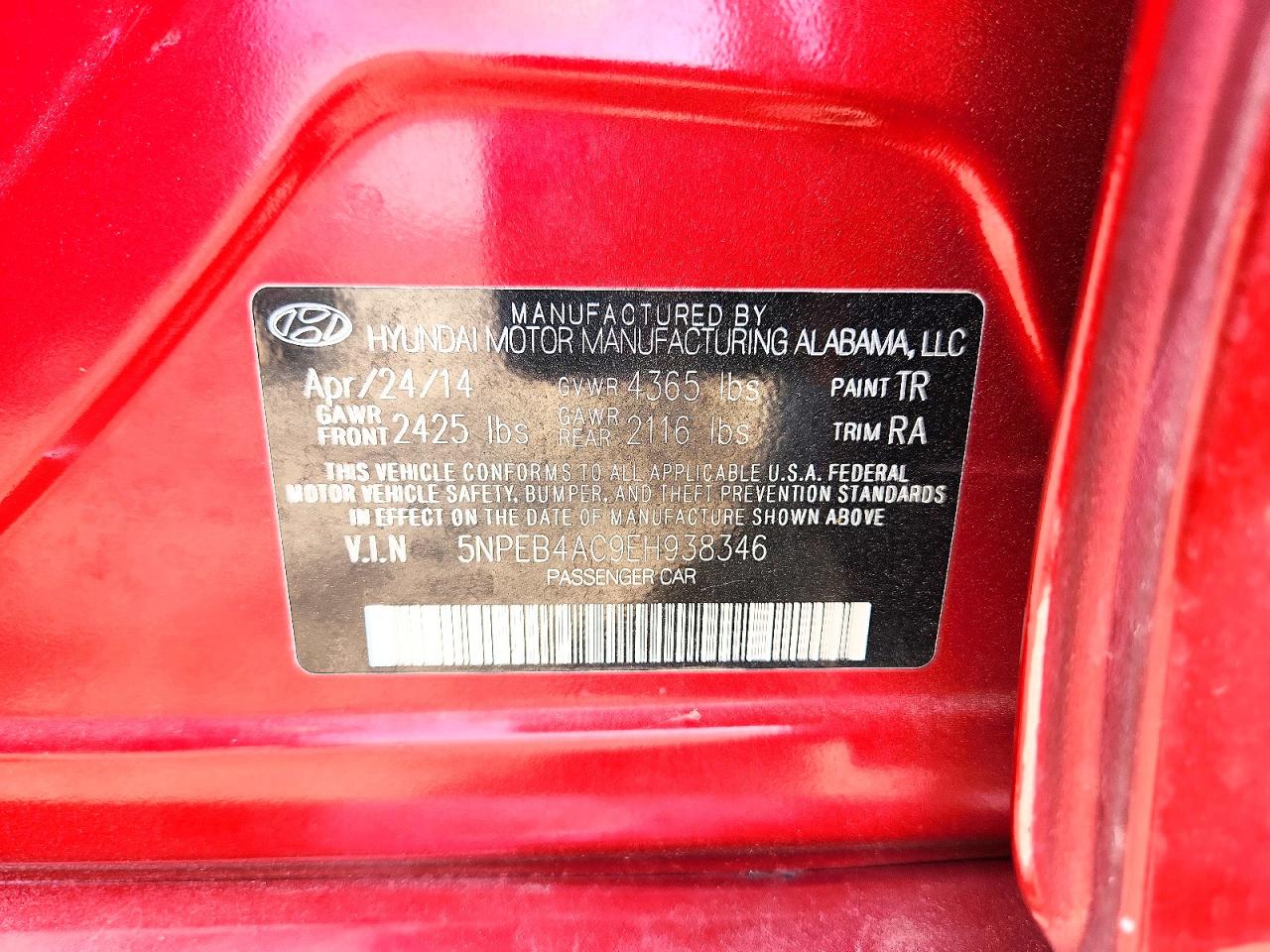 2014 Hyundai Sonata Gls Red vin: 5NPEB4AC9EH938346