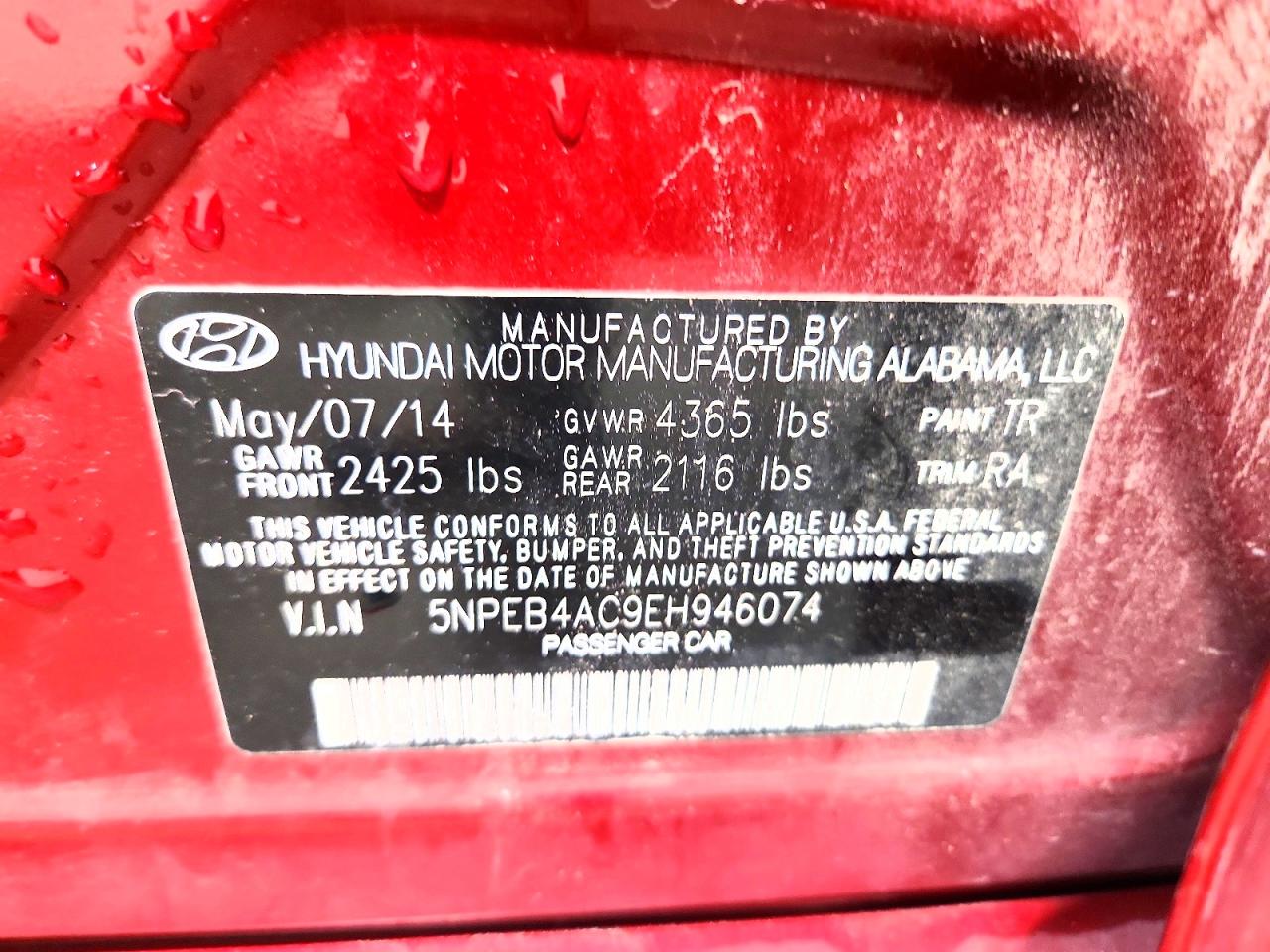 2014 Hyundai Sonata Gls Red vin: 5NPEB4AC9EH946074