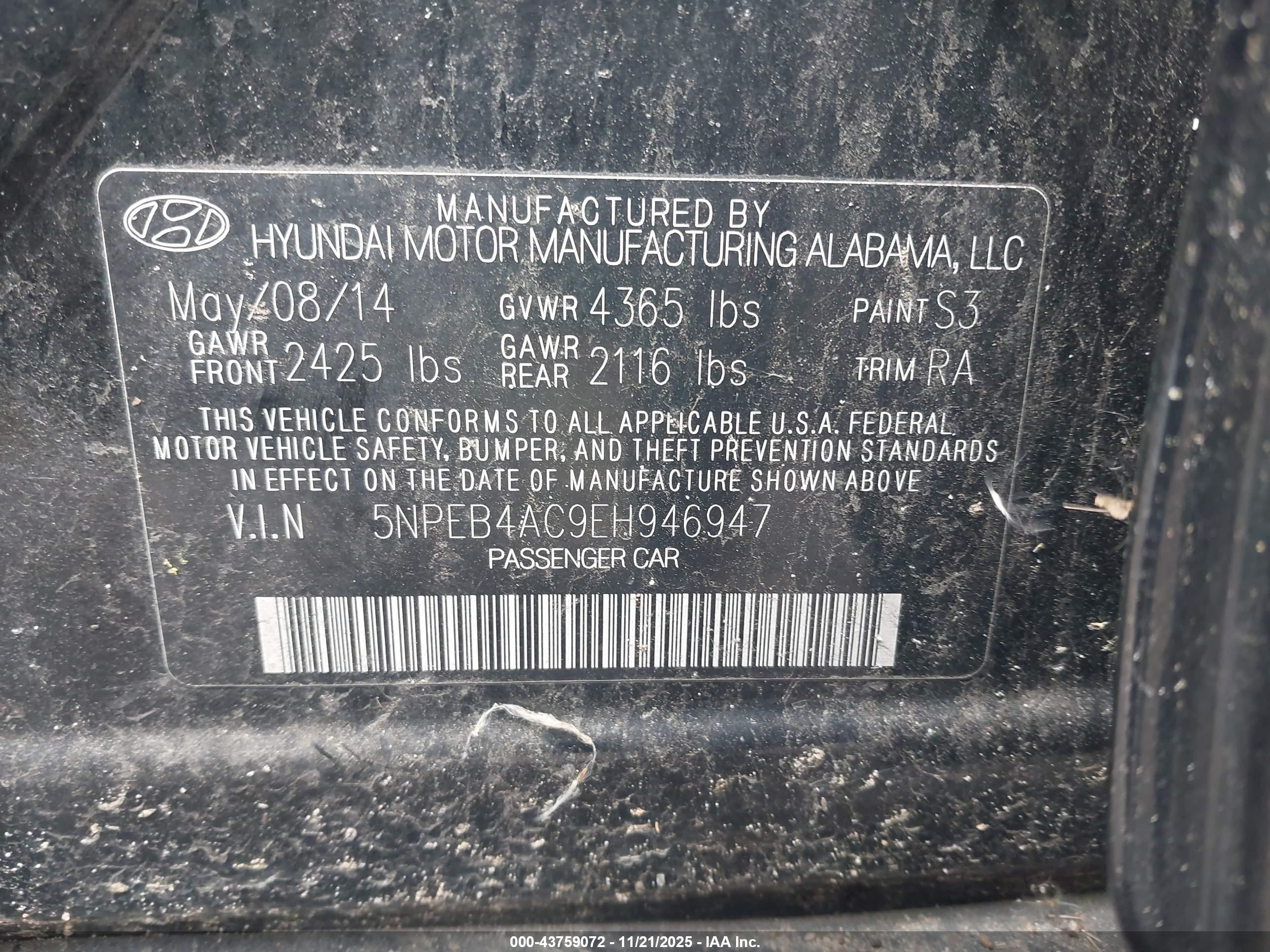 2014 Hyundai Sonata Gls Black vin: 5NPEB4AC9EH946947
