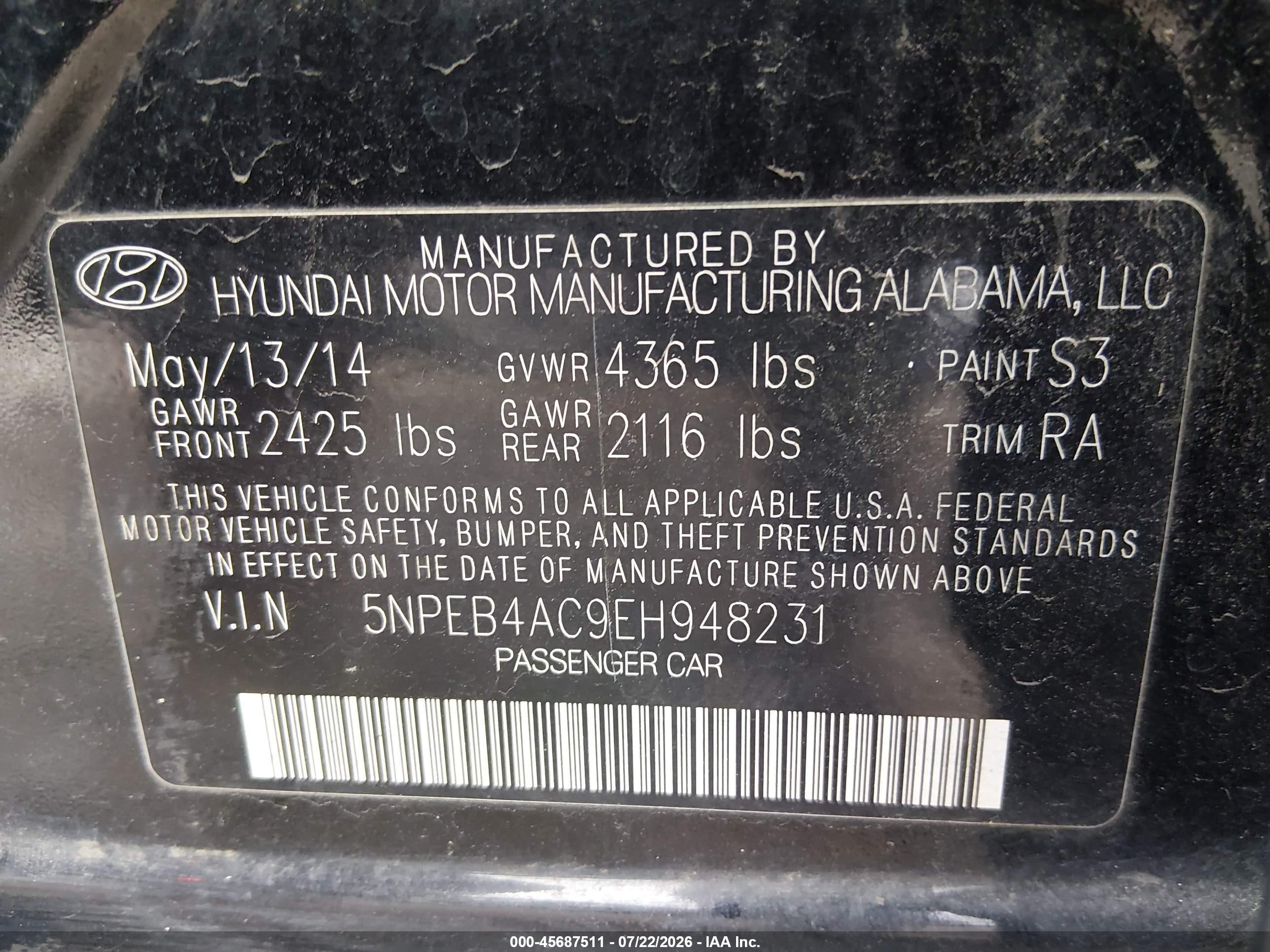 2014 Hyundai Sonata Gls Black vin: 5NPEB4AC9EH948231
