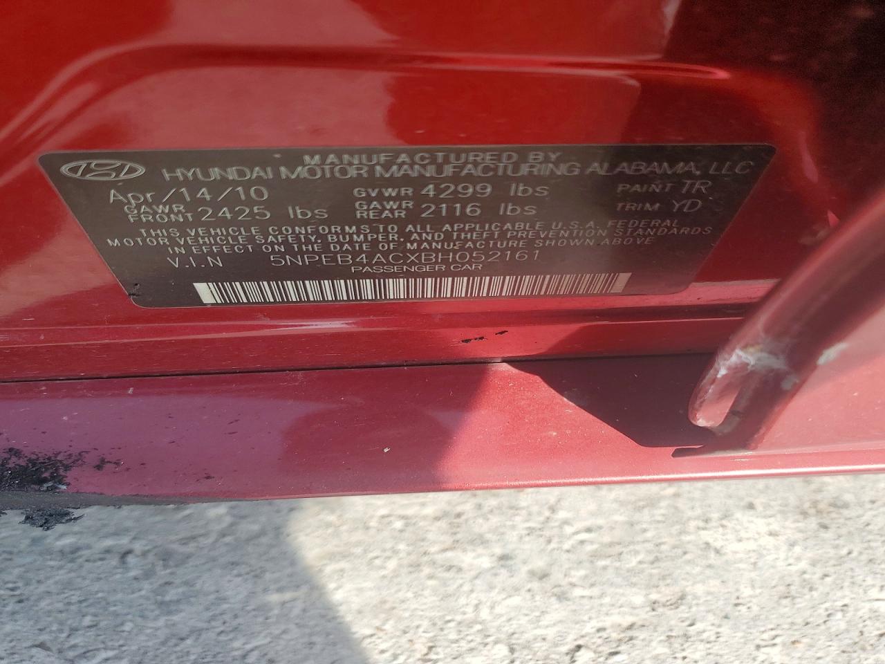 2011 Hyundai Sonata Gls Red vin: 5NPEB4ACXBH052161