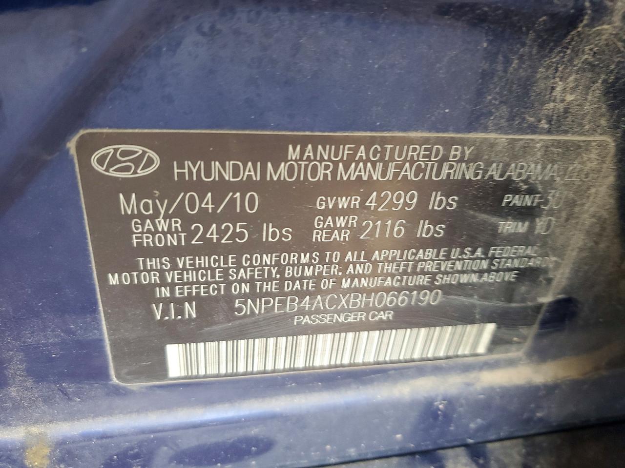 2011 Hyundai Sonata Gls Blue vin: 5NPEB4ACXBH066190