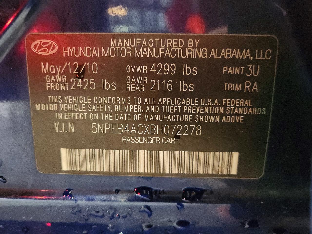 2011 Hyundai Sonata Gls Blue vin: 5NPEB4ACXBH072278