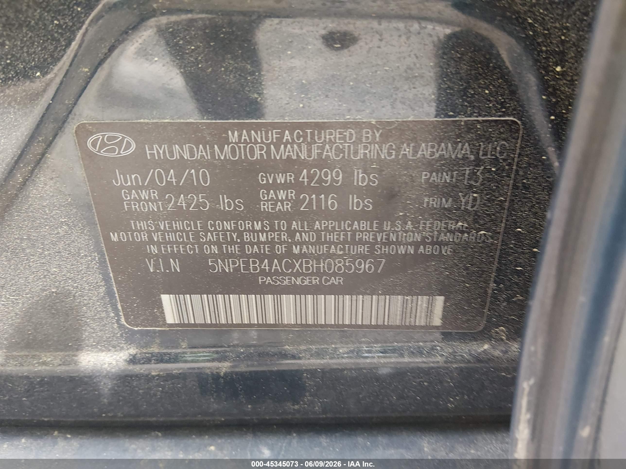 2011 Hyundai Sonata Gls Blue vin: 5NPEB4ACXBH085967