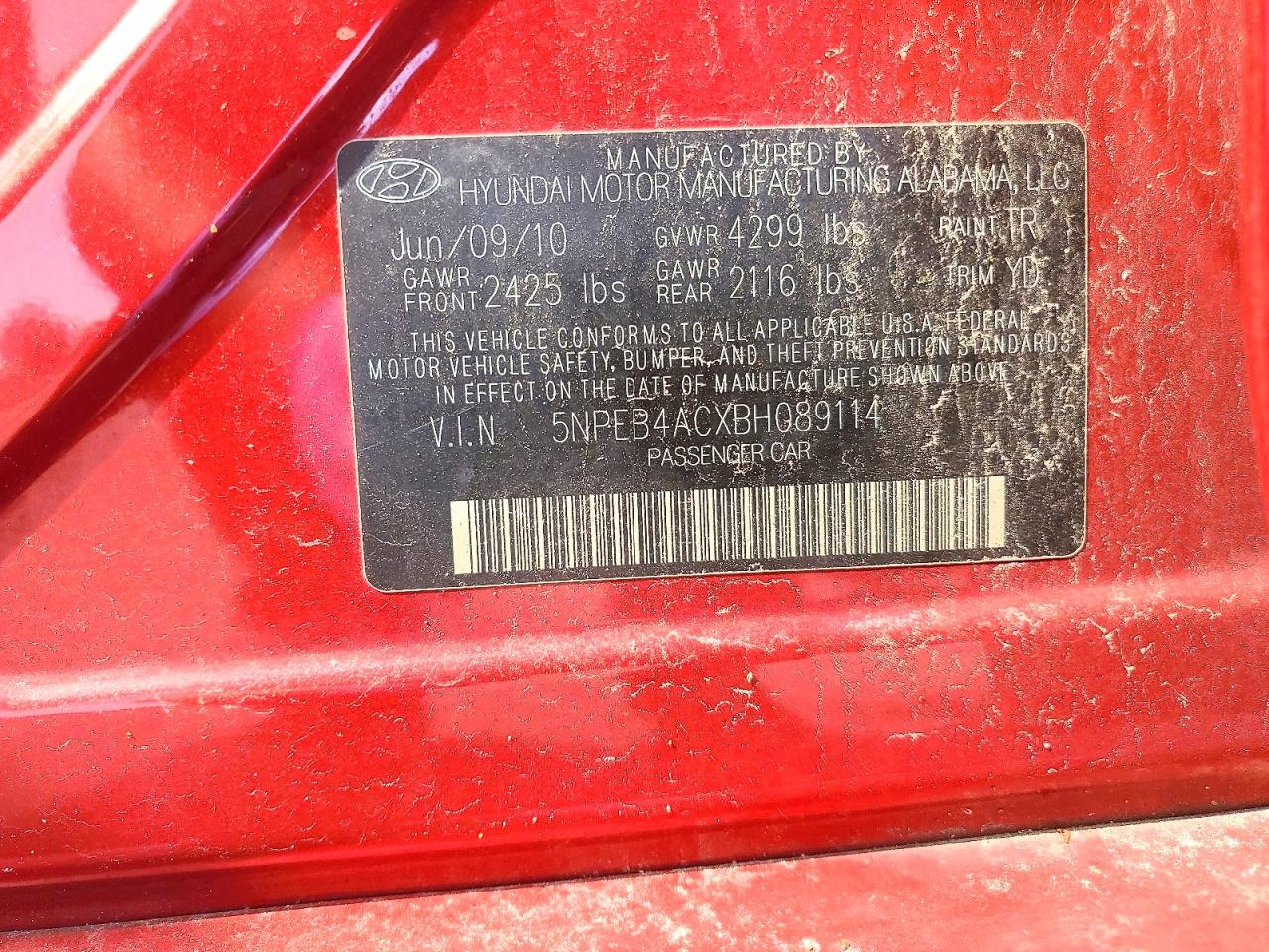 2011 Hyundai Sonata Gls Red vin: 5NPEB4ACXBH089114