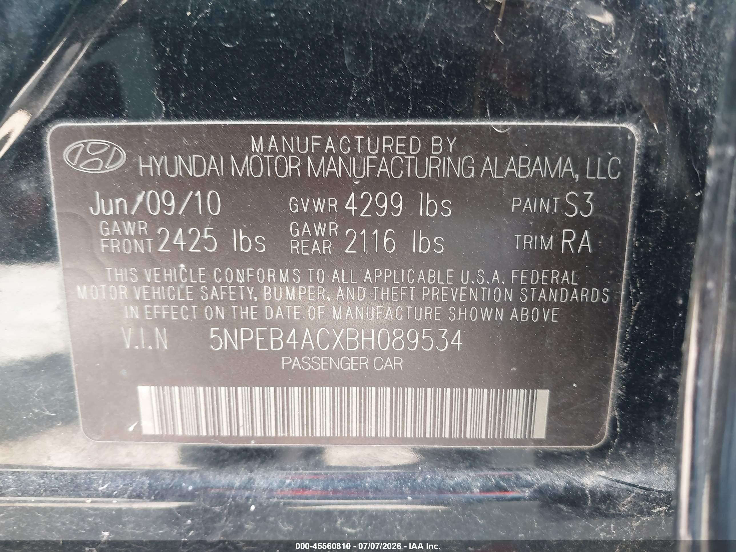 2011 Hyundai Sonata Gls Черный vin: 5NPEB4ACXBH089534