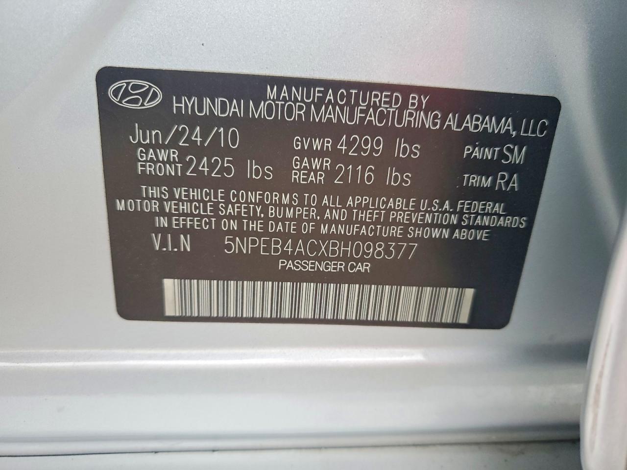 2011 Hyundai Sonata Gls Silver vin: 5NPEB4ACXBH098377