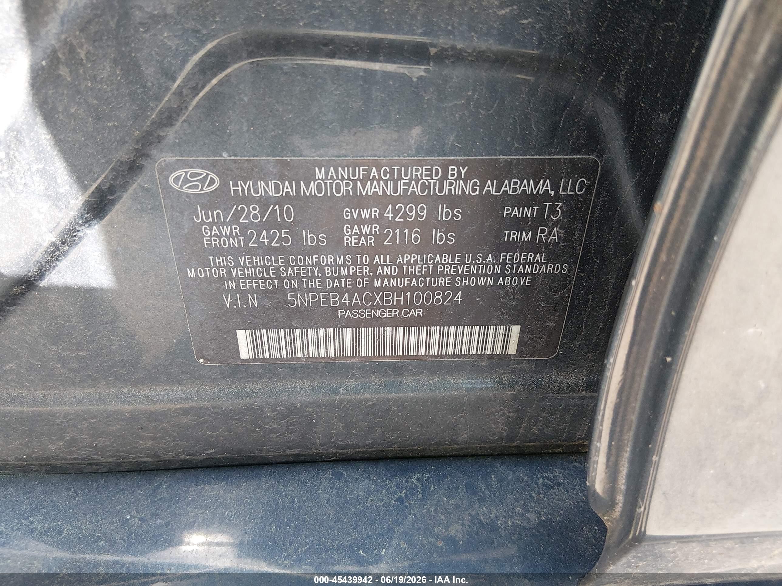 2011 Hyundai Sonata Gls Blue vin: 5NPEB4ACXBH100824