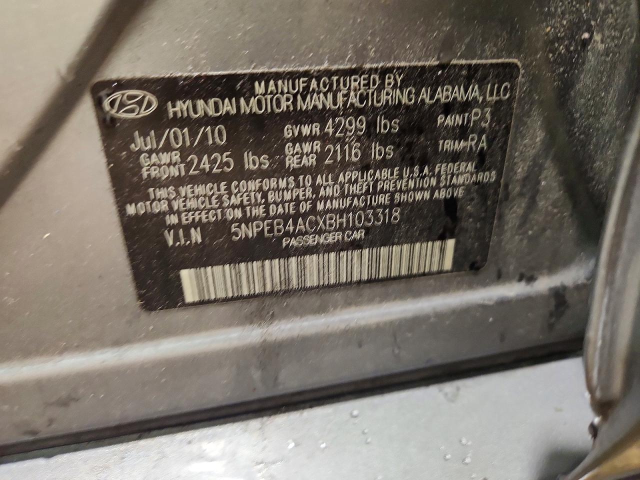 2011 Hyundai Sonata Gls Gray vin: 5NPEB4ACXBH103318