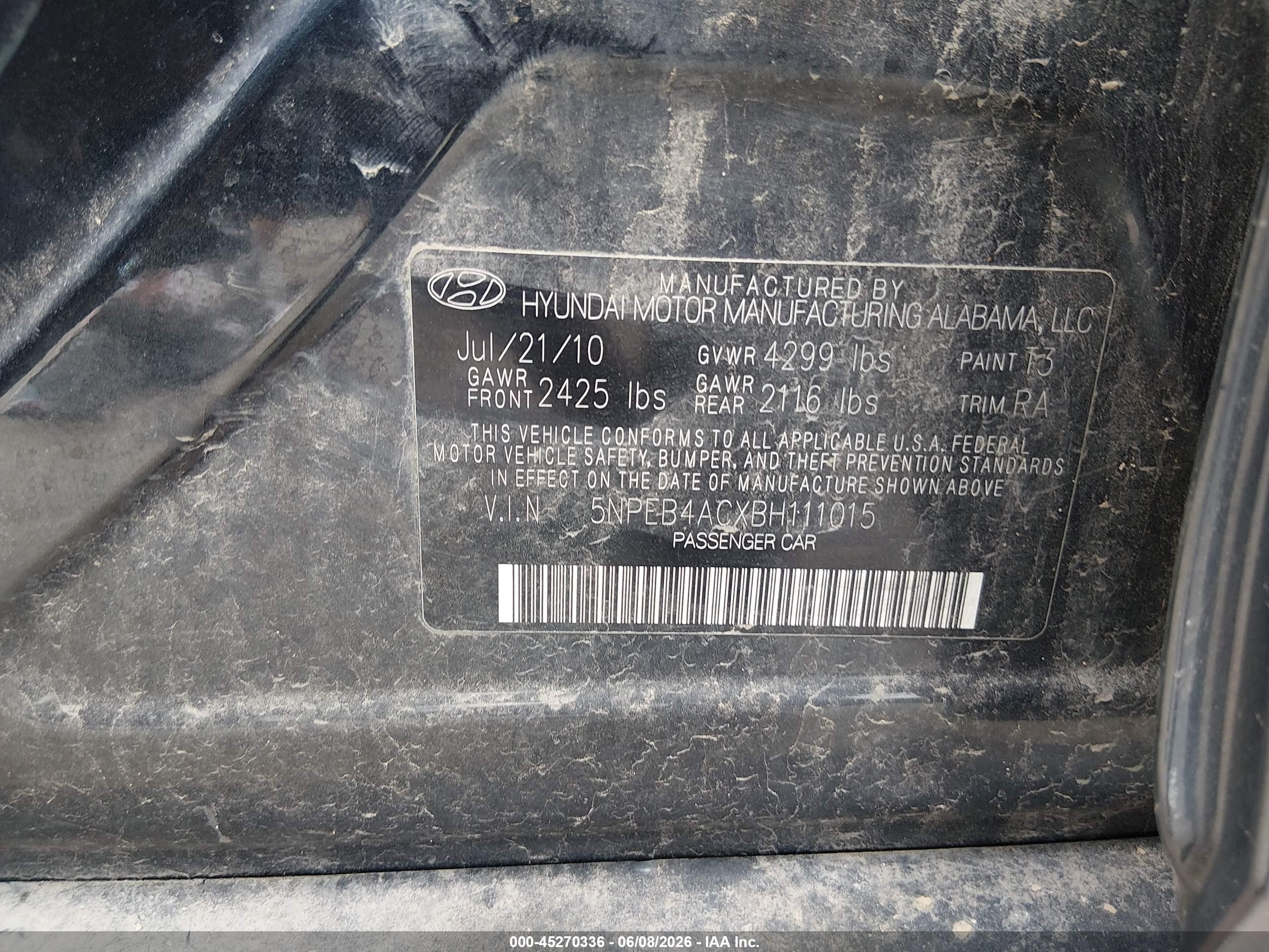 2011 Hyundai Sonata Gls Blue vin: 5NPEB4ACXBH111015