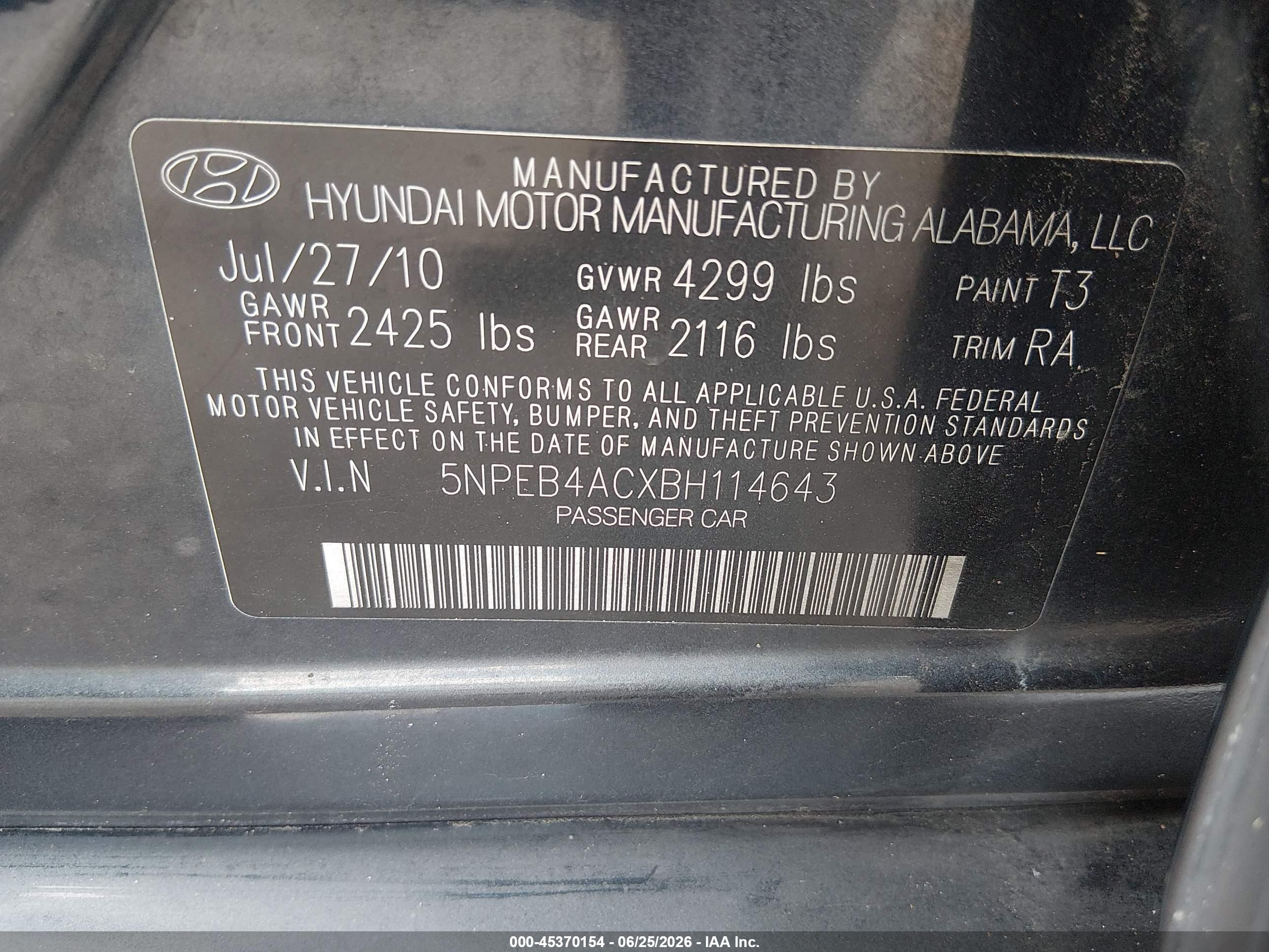 2011 Hyundai Sonata Gls Blue vin: 5NPEB4ACXBH114643
