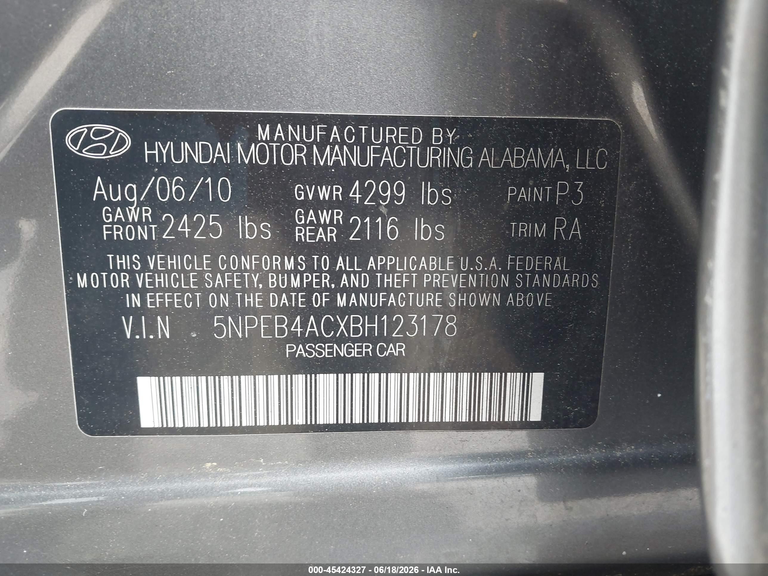2011 Hyundai Sonata Gls Gray vin: 5NPEB4ACXBH123178