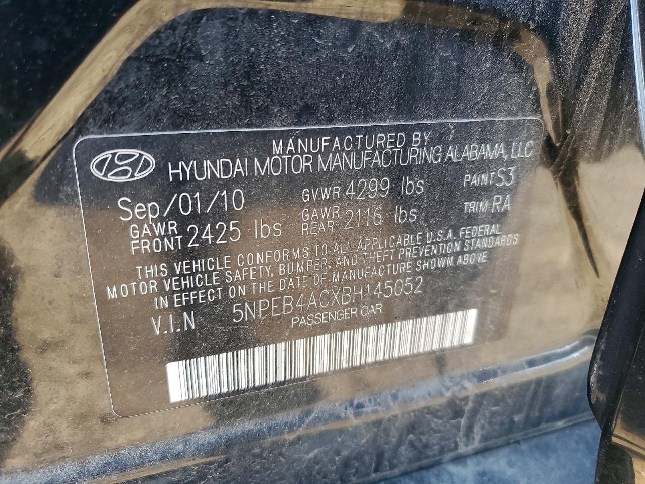 2011 Hyundai Sonata Gls Черный vin: 5NPEB4ACXBH145052