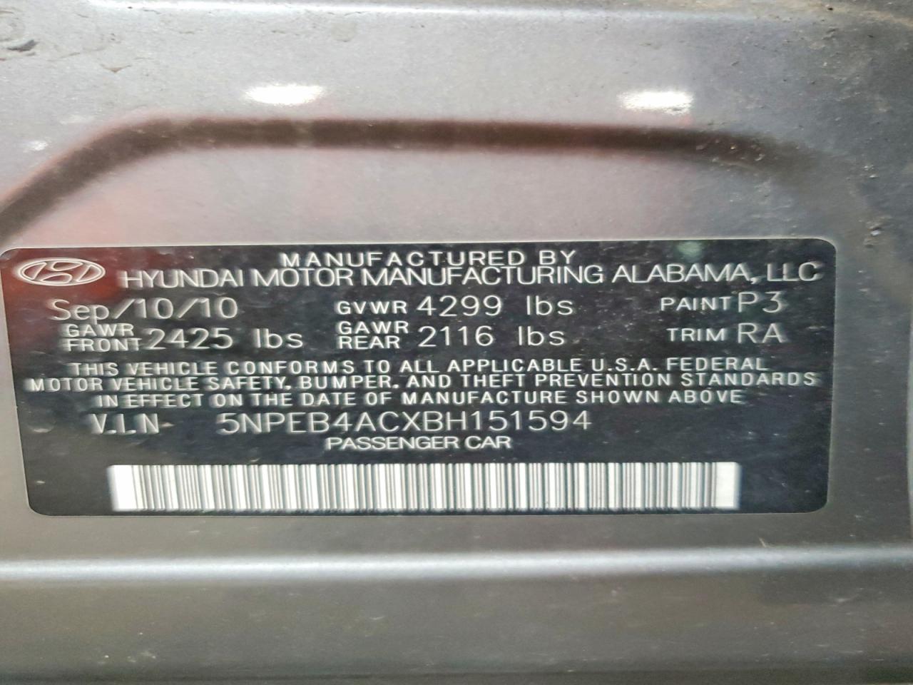 2011 Hyundai Sonata Gls Gray vin: 5NPEB4ACXBH151594