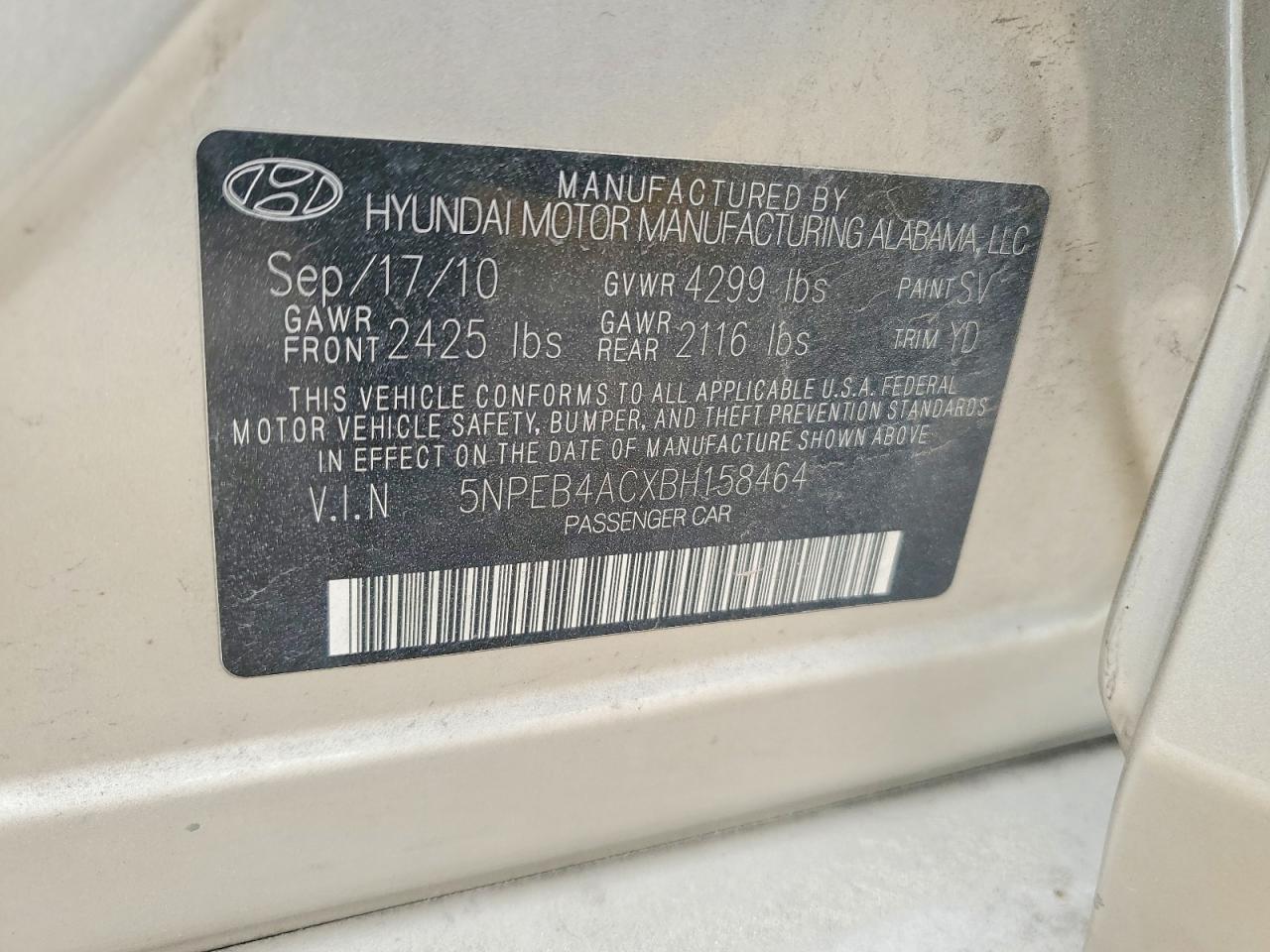 2011 Hyundai Sonata Gls Gold vin: 5NPEB4ACXBH158464
