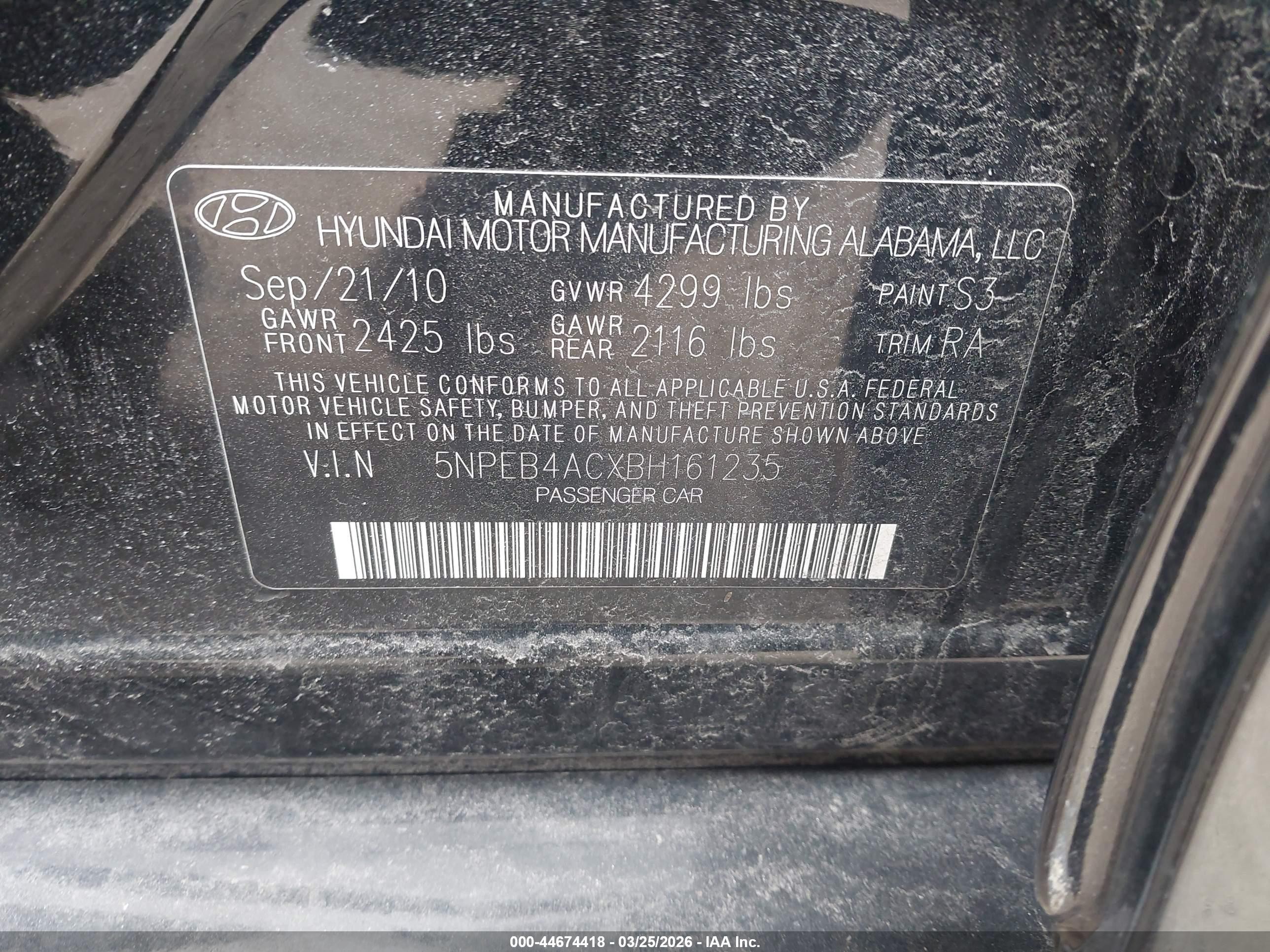 2011 Hyundai Sonata Gls Черный vin: 5NPEB4ACXBH161235