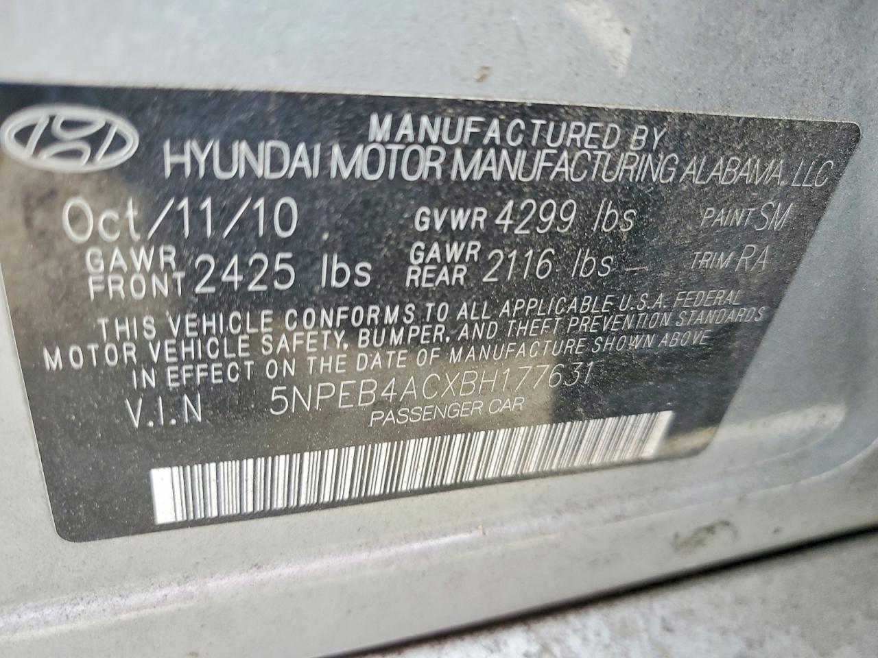 2011 Hyundai Sonata Gls Silver vin: 5NPEB4ACXBH177631