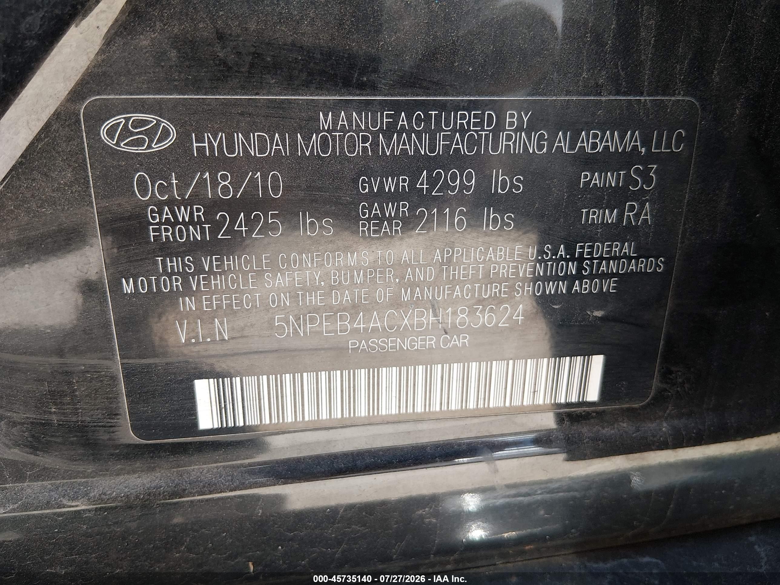 2011 Hyundai Sonata Gls Black vin: 5NPEB4ACXBH183624