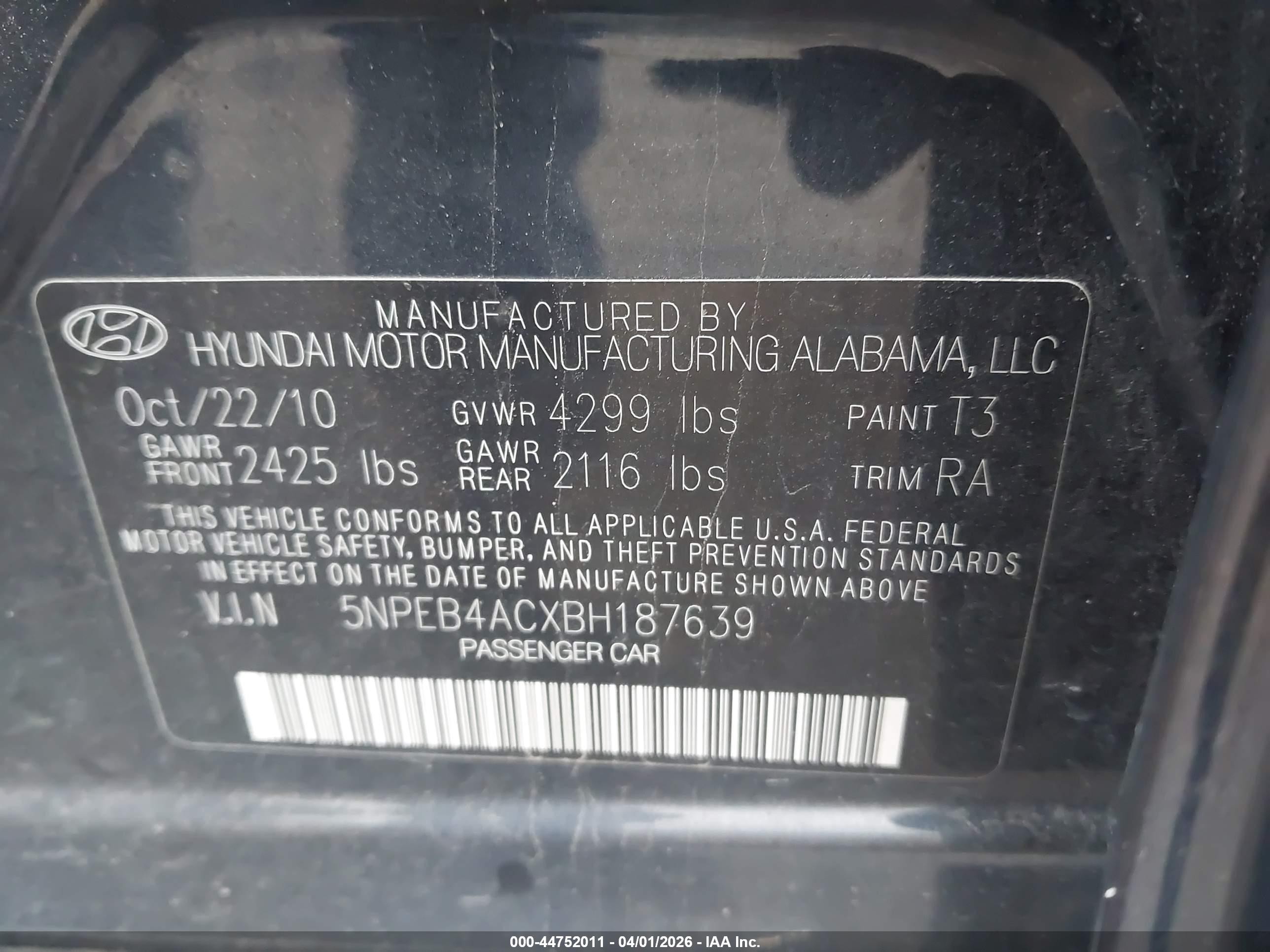 2011 Hyundai Sonata Gls Dark Blue vin: 5NPEB4ACXBH187639