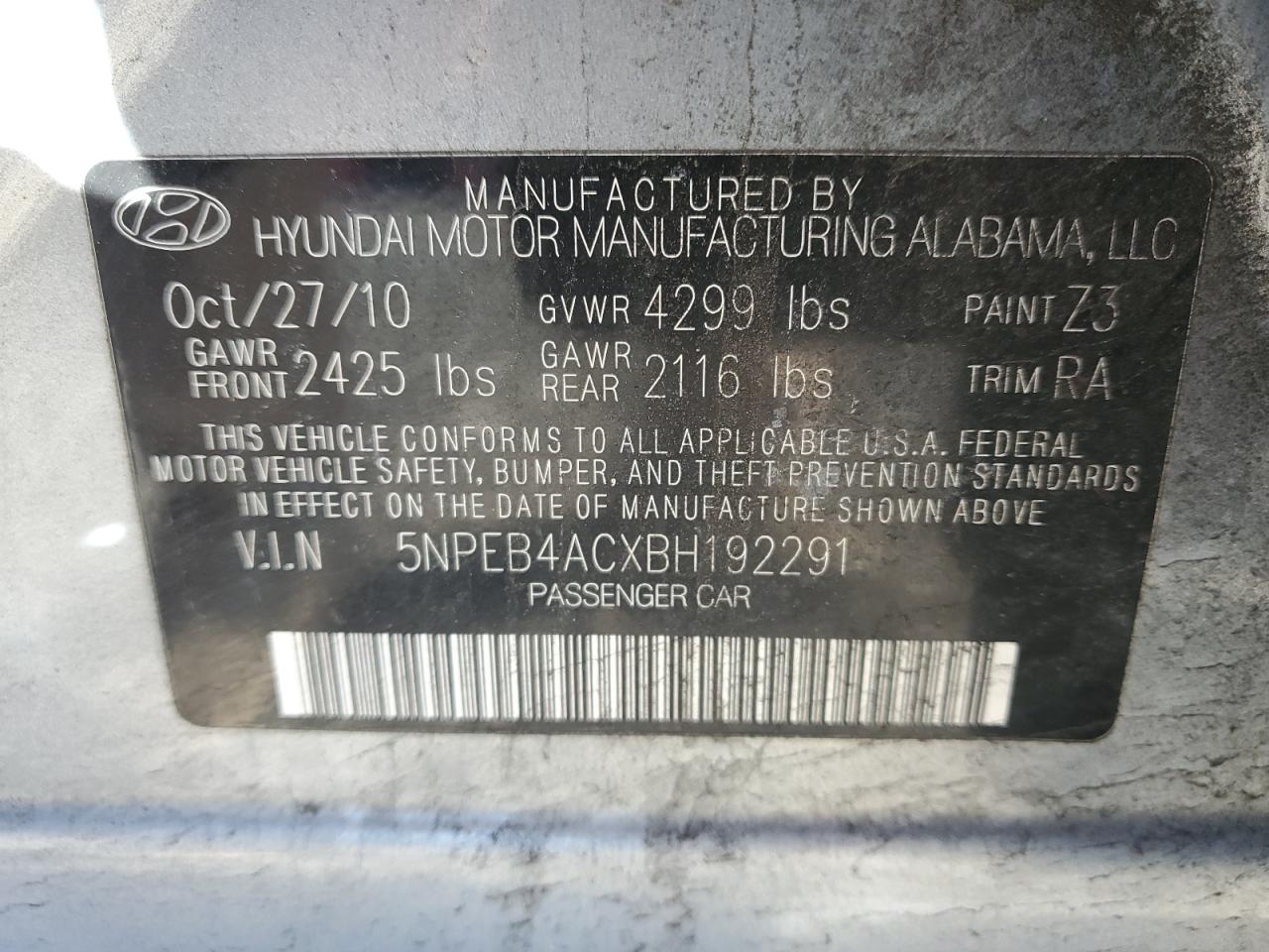 2011 Hyundai Sonata Gls Серебряный vin: 5NPEB4ACXBH192291