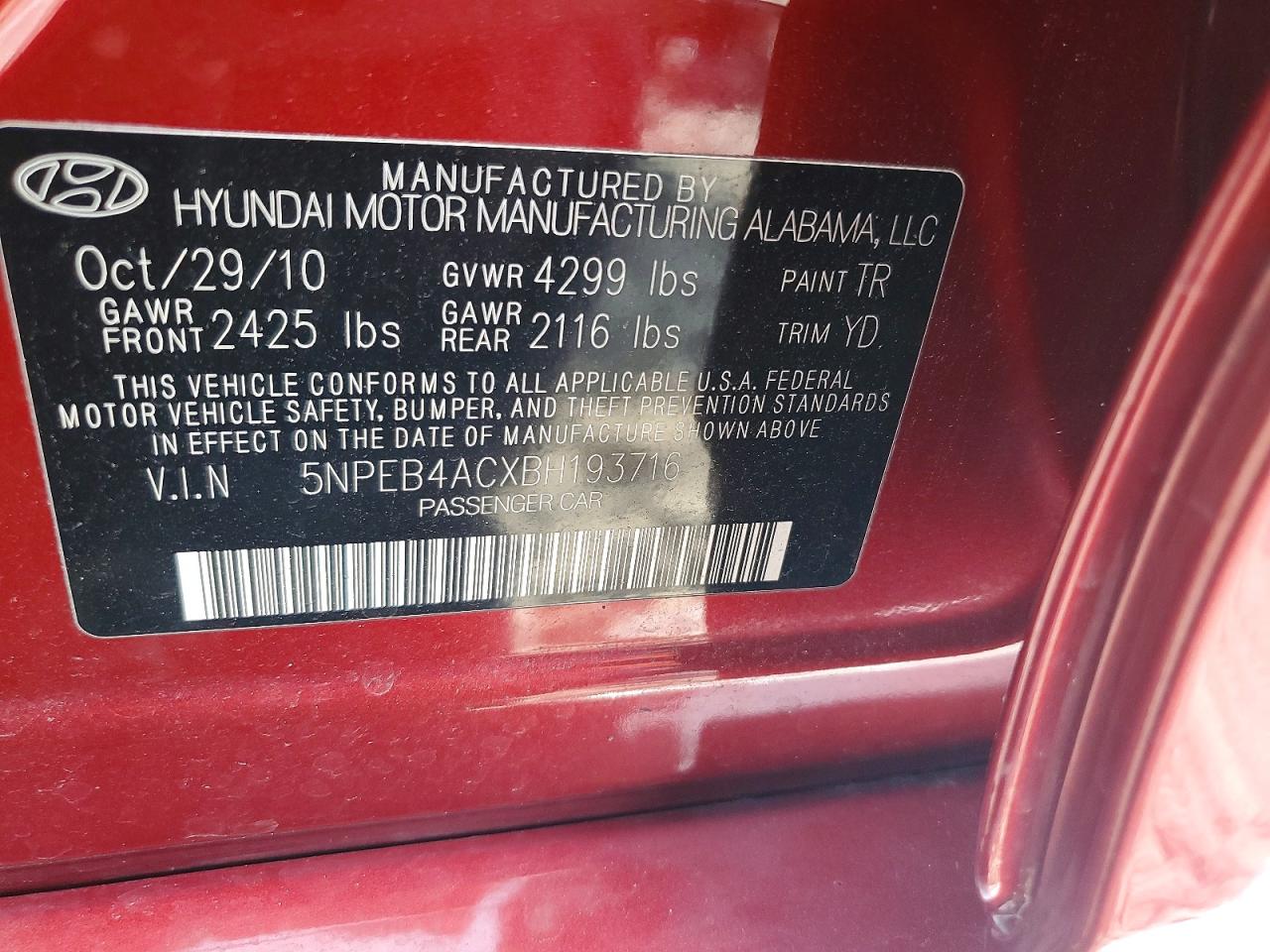 2011 Hyundai Sonata Gls Red vin: 5NPEB4ACXBH193716