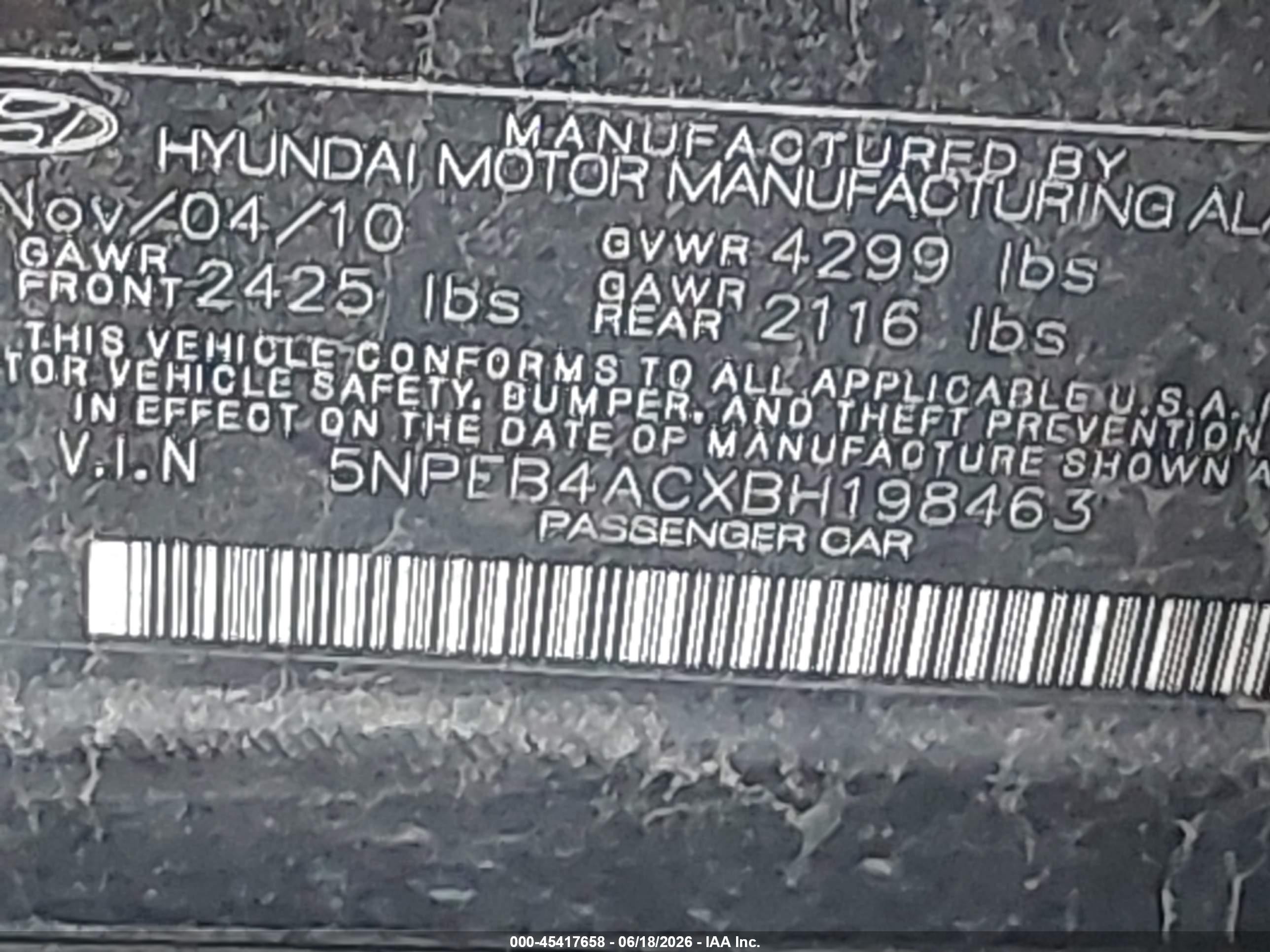 2011 Hyundai Sonata Gls Black vin: 5NPEB4ACXBH198463