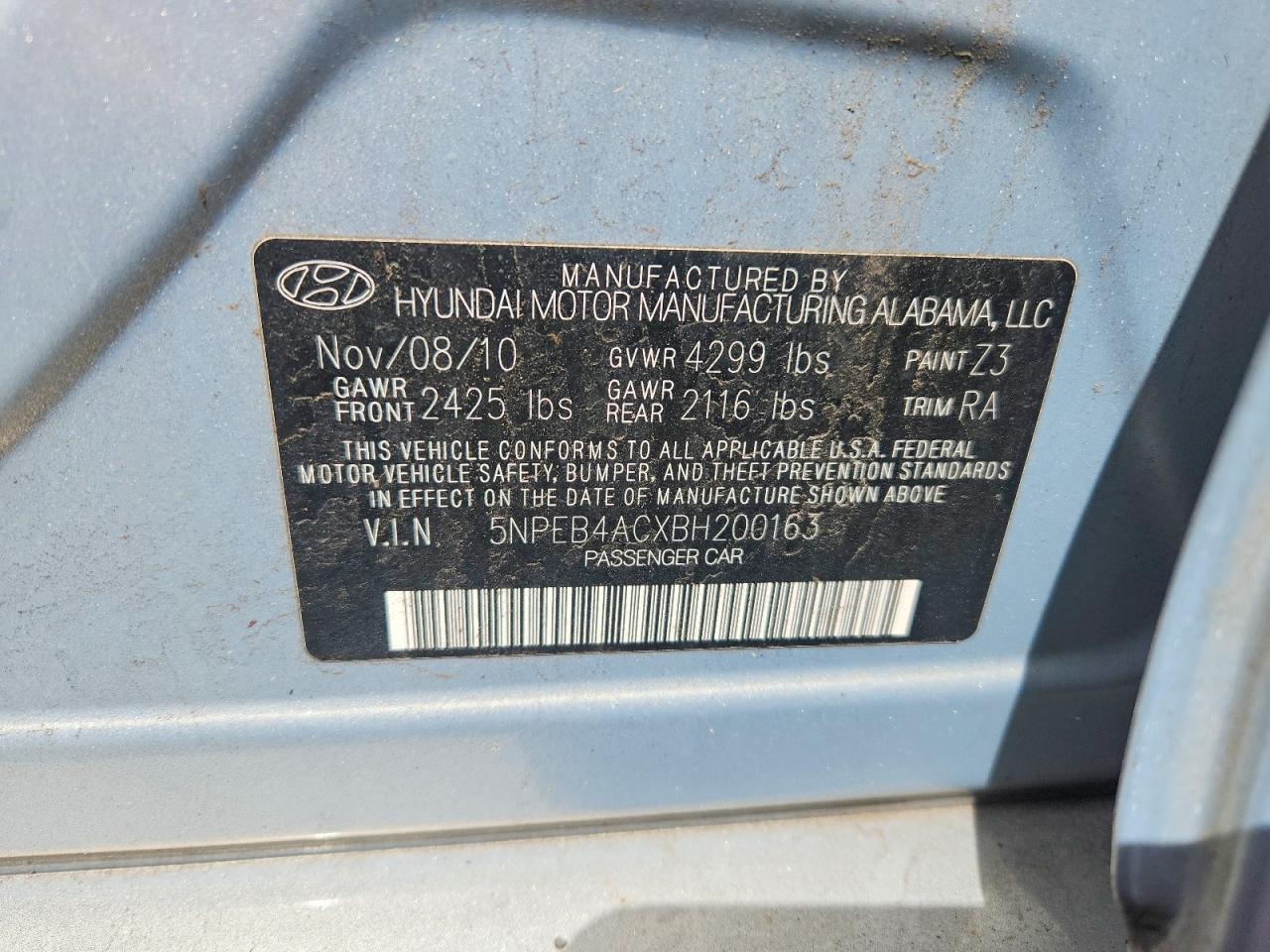 2011 Hyundai Sonata Gls Blue vin: 5NPEB4ACXBH200163