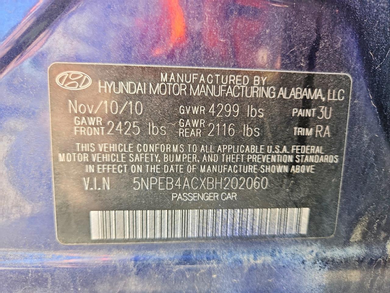 2011 Hyundai Sonata Gls Blue vin: 5NPEB4ACXBH202060