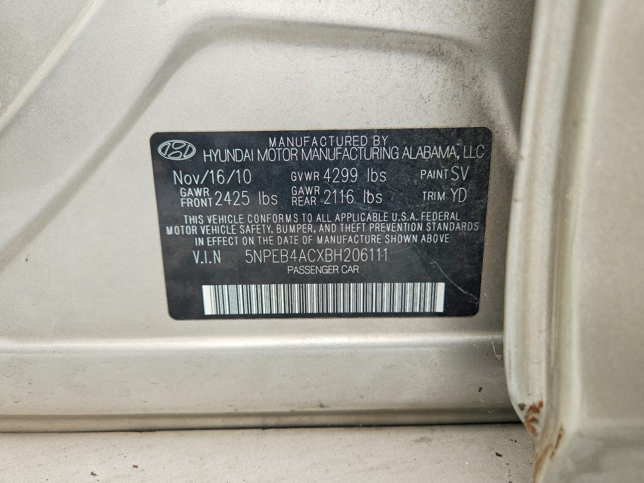 2011 Hyundai Sonata Gls Tan vin: 5NPEB4ACXBH206111