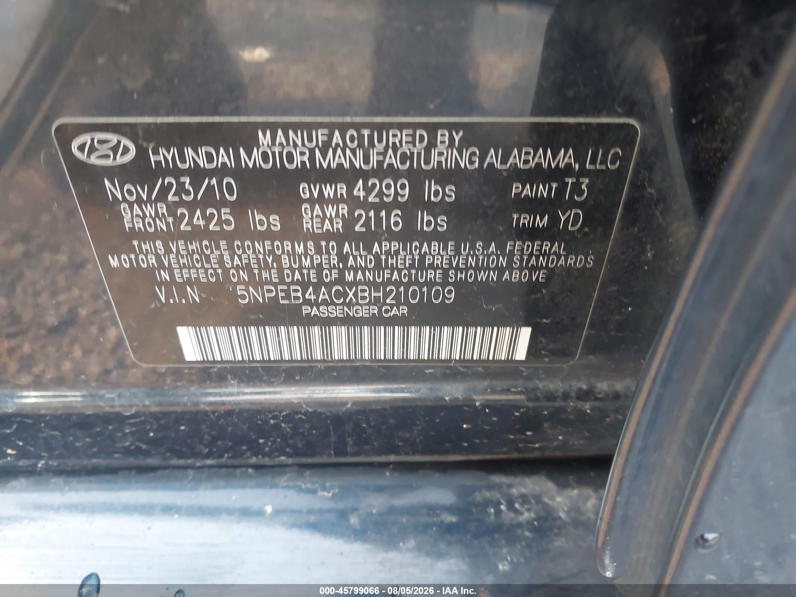 2011 Hyundai Sonata Gls Black vin: 5NPEB4ACXBH210109