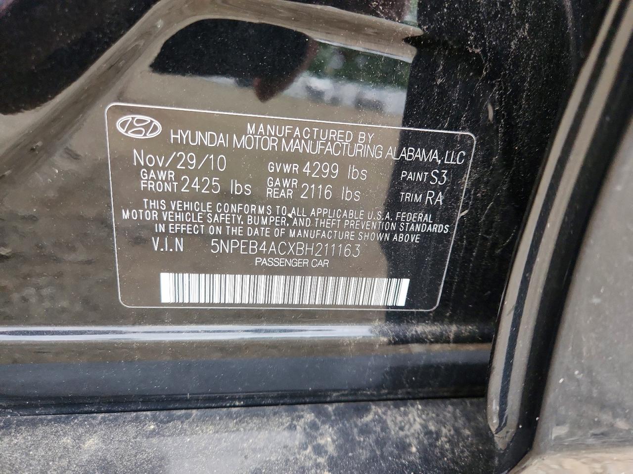 2011 Hyundai Sonata Gls Черный vin: 5NPEB4ACXBH211163