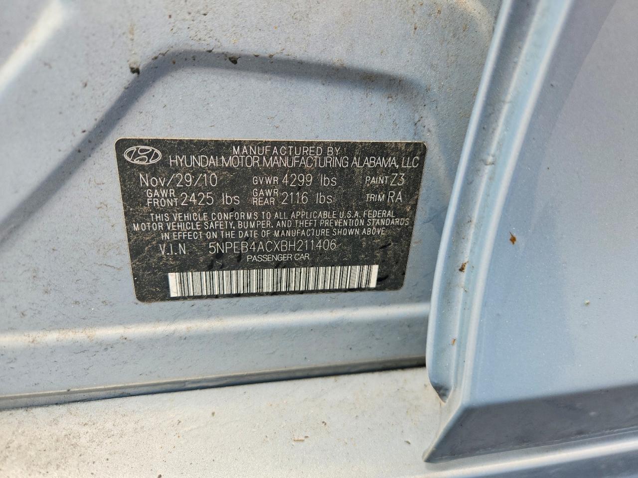 2011 Hyundai Sonata Gls Синий vin: 5NPEB4ACXBH211406