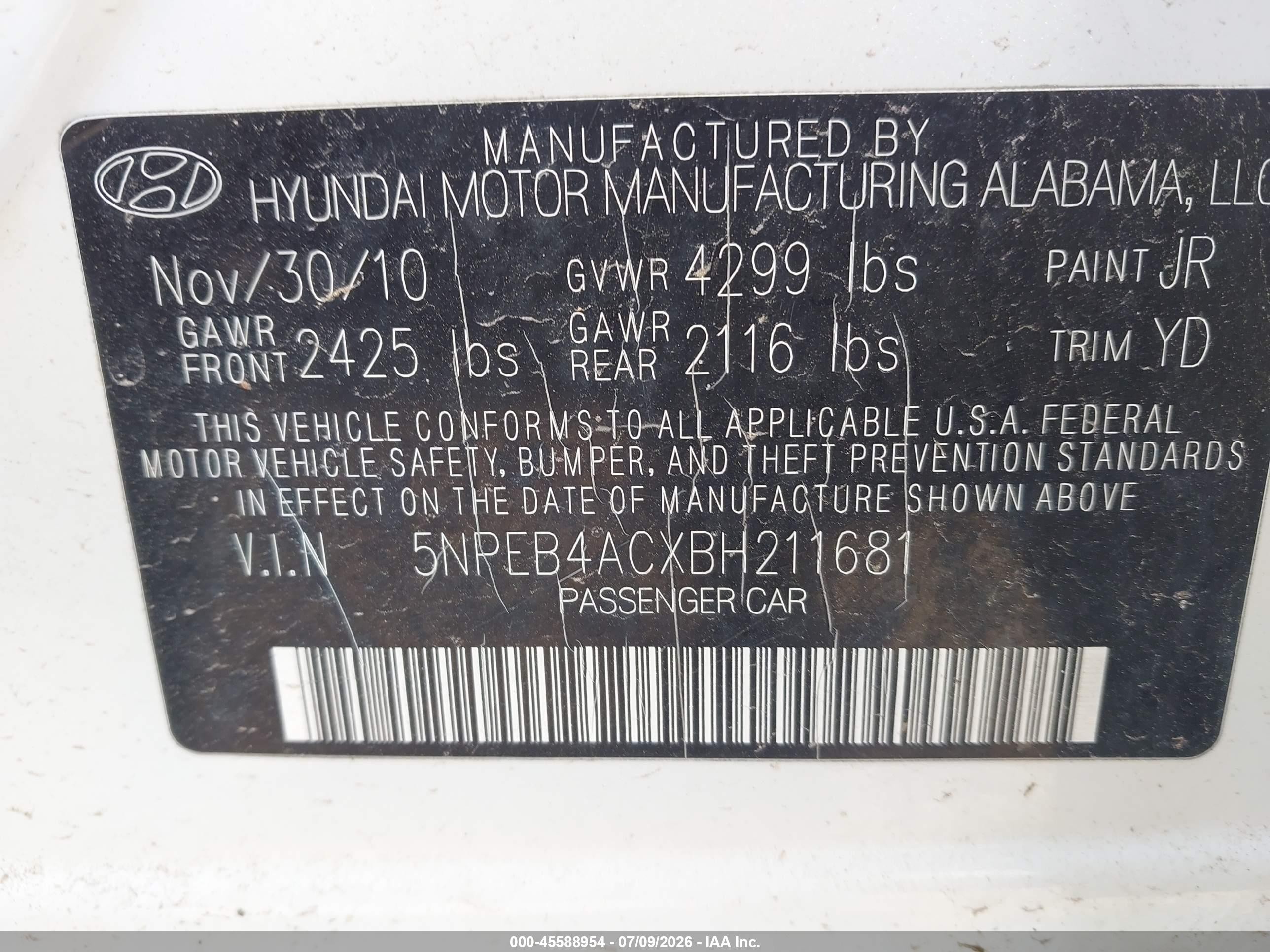 2011 Hyundai Sonata Gls White vin: 5NPEB4ACXBH211681