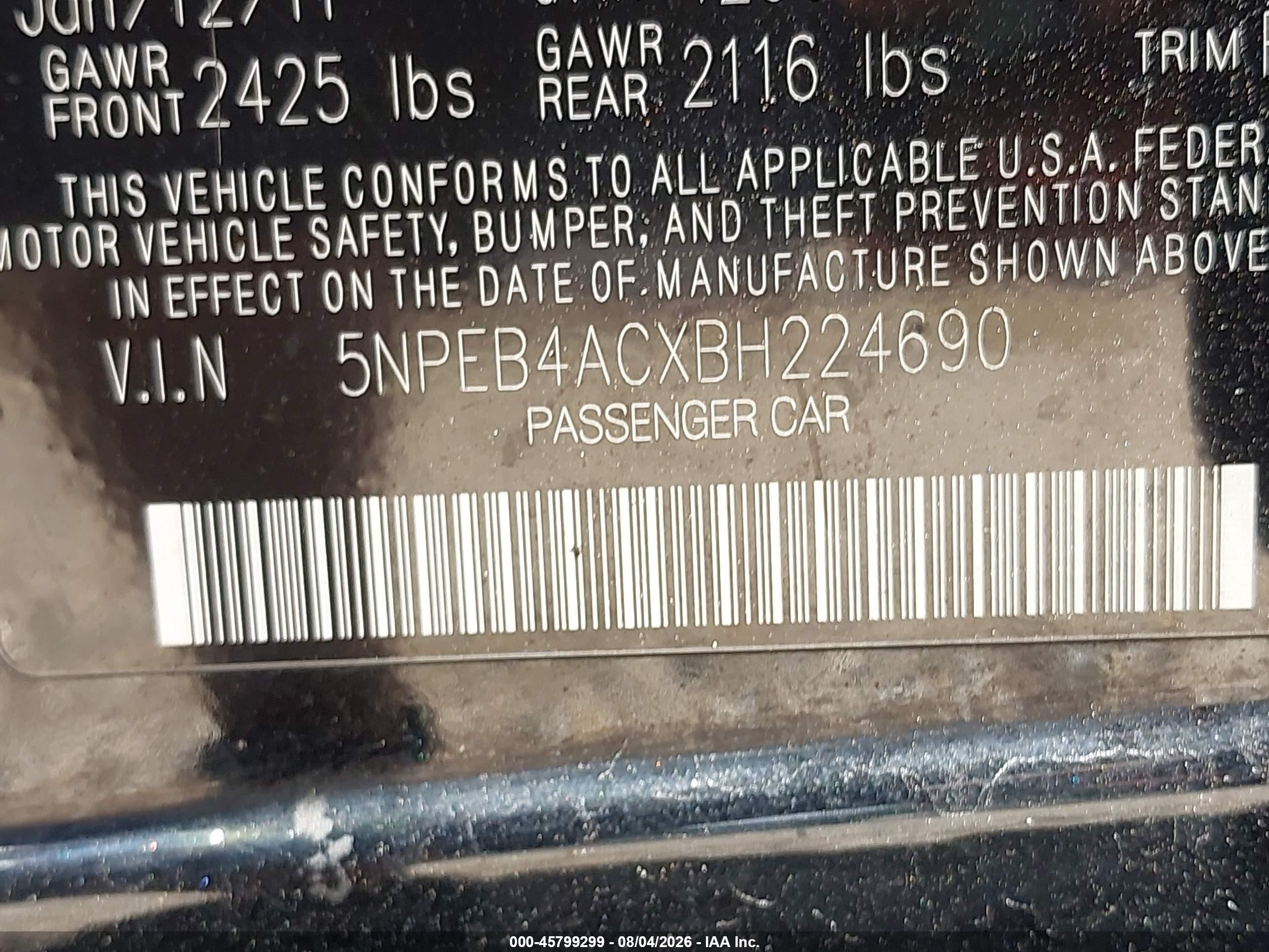 2011 Hyundai Sonata Gls Black vin: 5NPEB4ACXBH224690